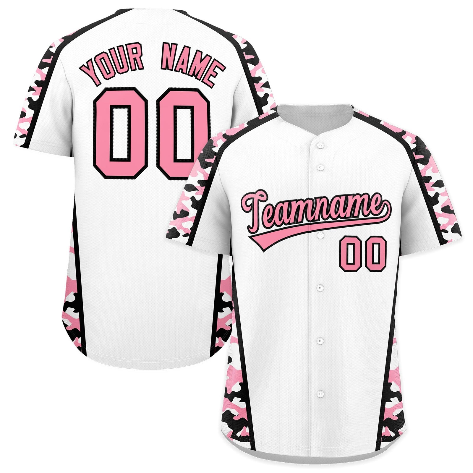 Custom White Light Pink Side Camo Style Personalization Baseball Jersey| KXKSHOP