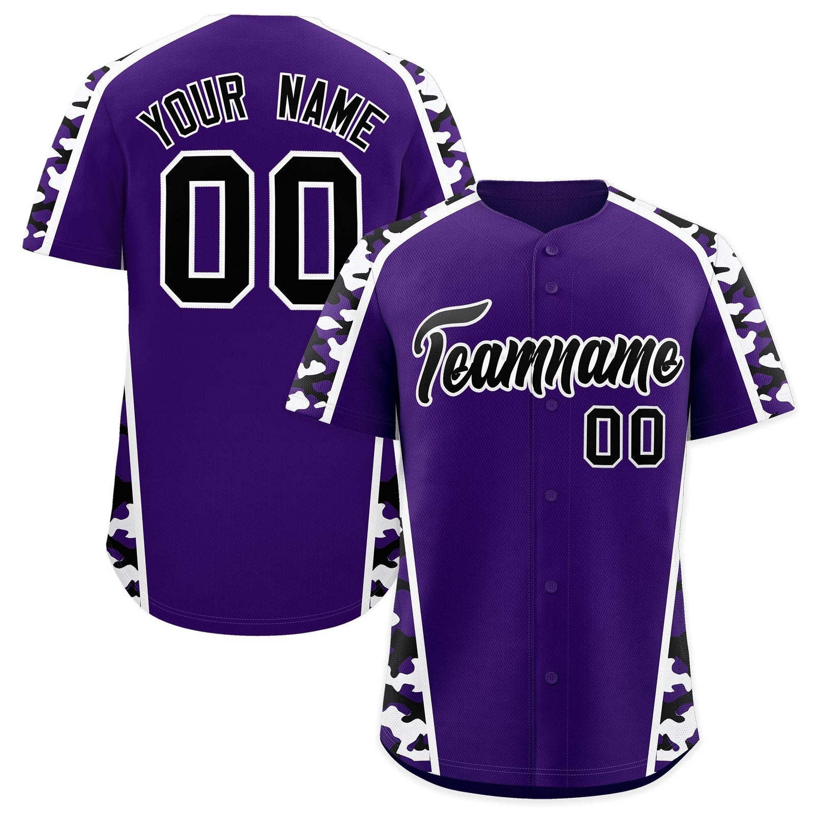Custom Purple Black Side Camo Style Personalization Baseball Jersey| KXKSHOP