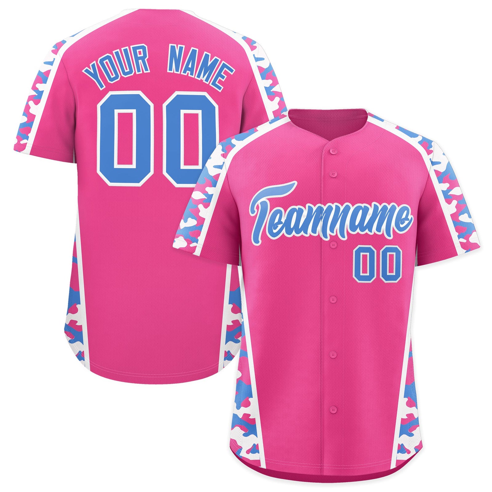 Custom Pink Powder Blue Side Camo Style Personalization Baseball Jersey| KXKSHOP