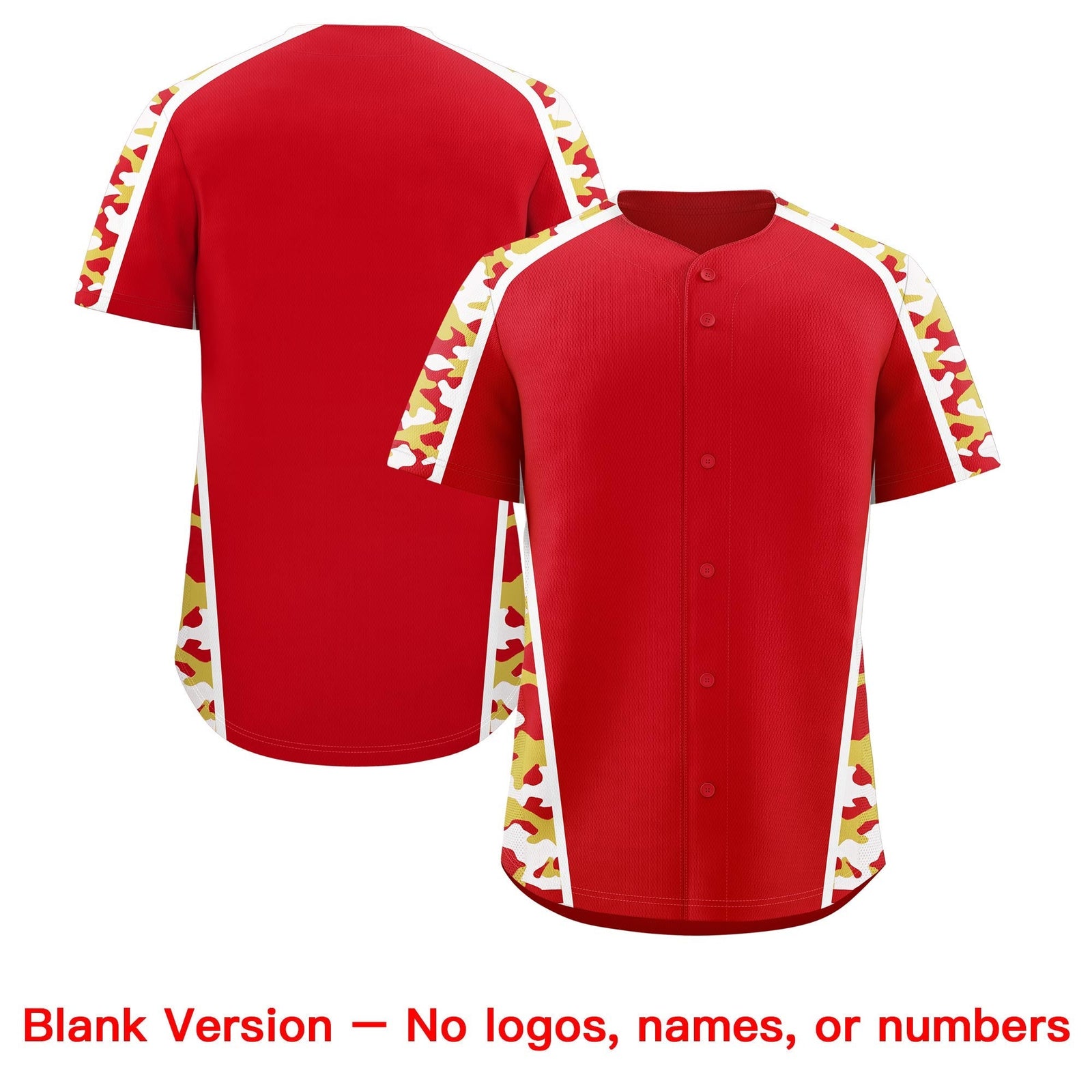 Custom Red Old Gold Side Camo Style Personalization Baseball Jersey| KXKSHOP