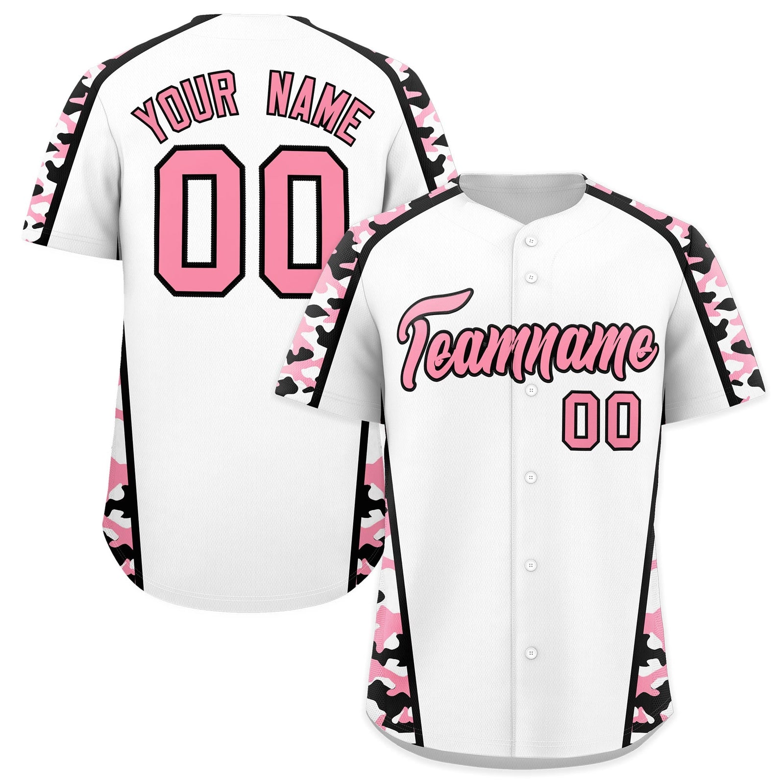 Custom White Light Pink Side Camo Style Personalization Baseball Jersey| KXKSHOP