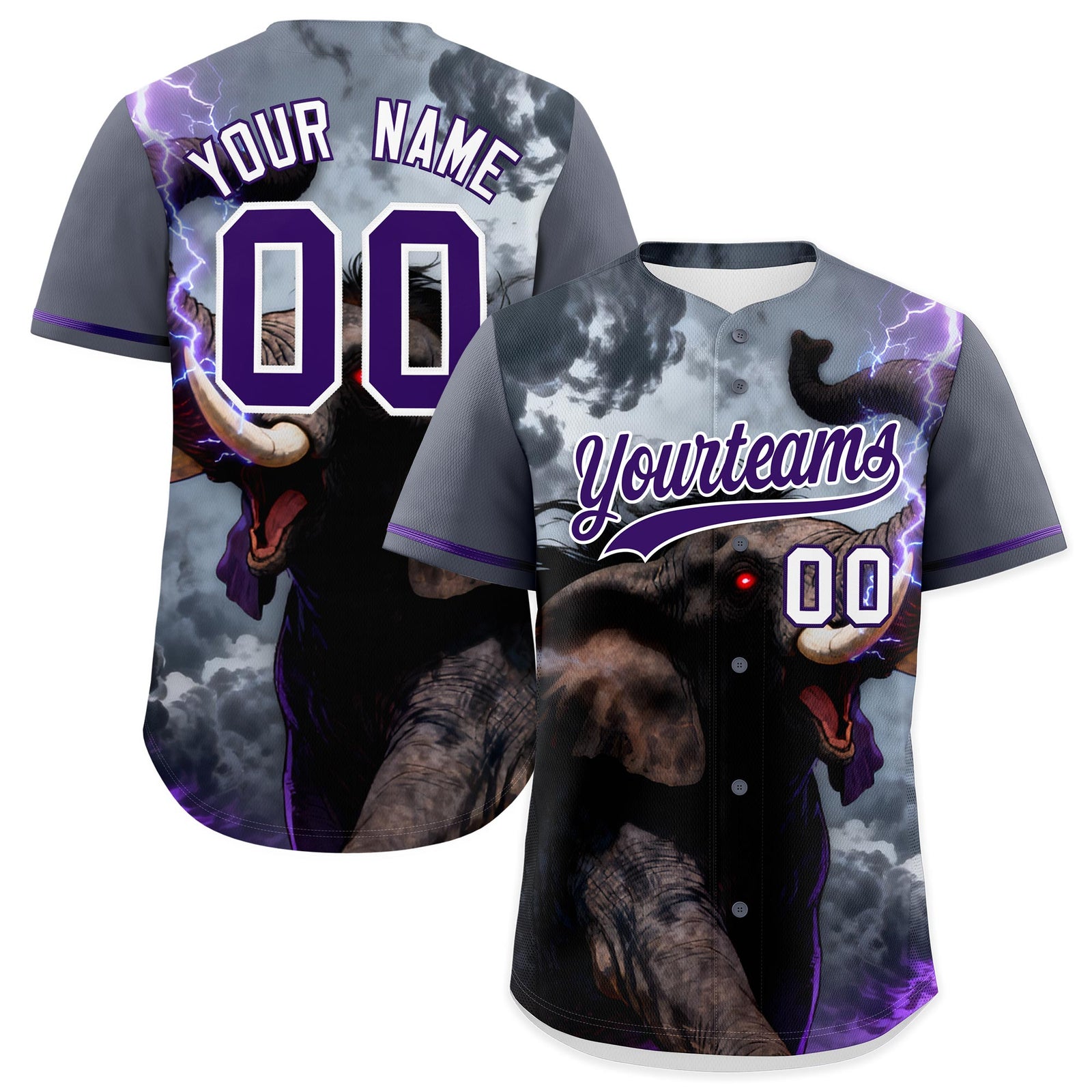 Custom Purple White Elephant Animal Series Personalization Graffiti Pattern Baseball Jersey| KXKSHOP