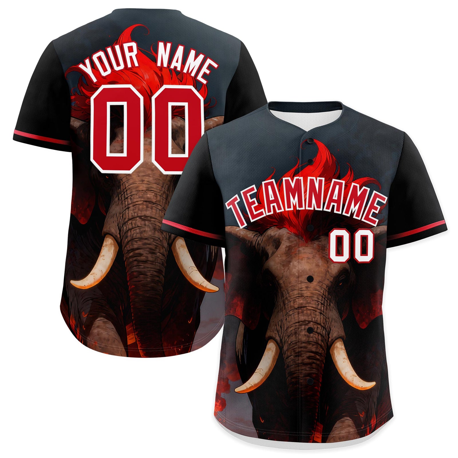 Custom Black White Red Elephant Animal Series Personalization Graffiti Pattern Baseball Jersey| KXKSHOP