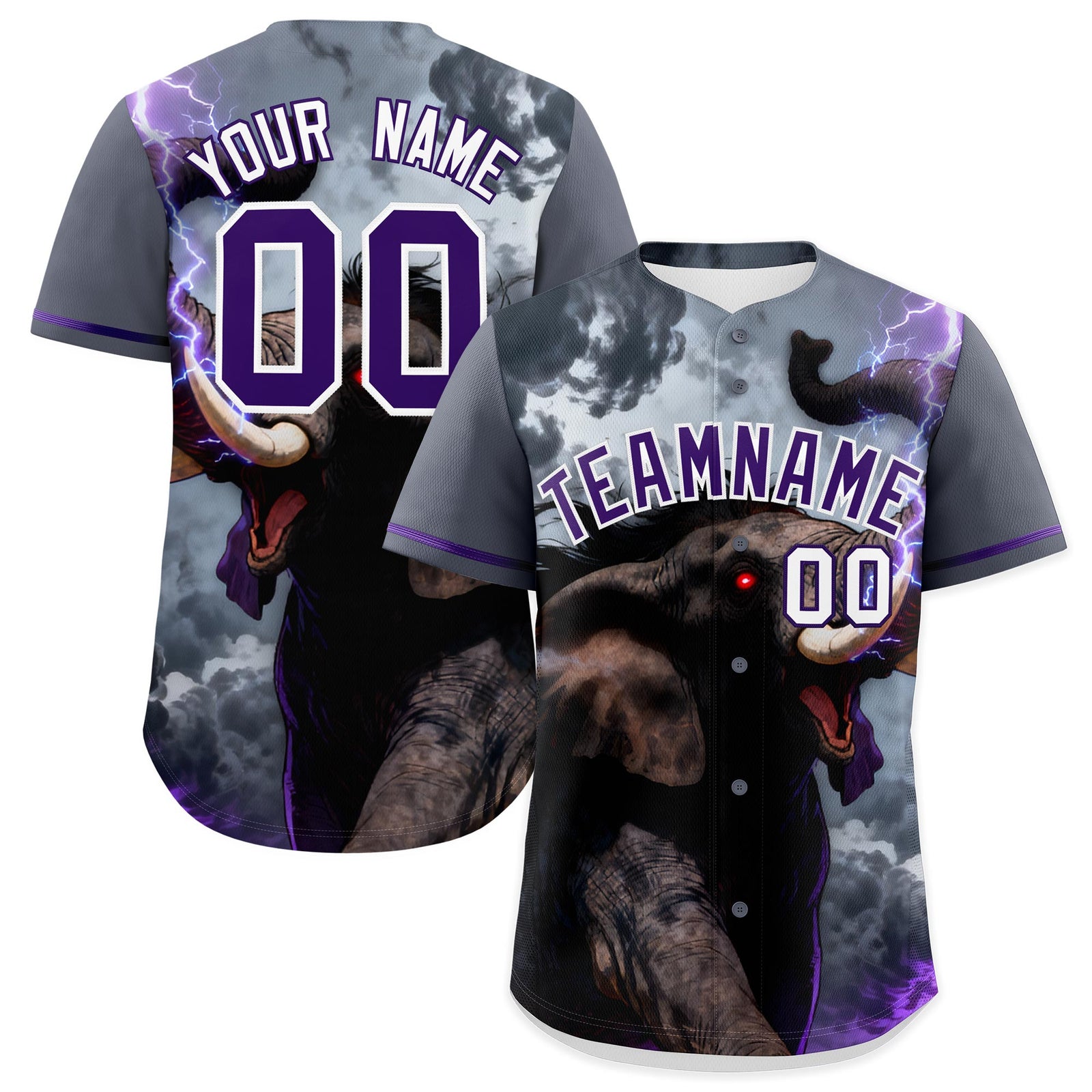 Custom Purple White Elephant Animal Series Personalization Graffiti Pattern Baseball Jersey| KXKSHOP