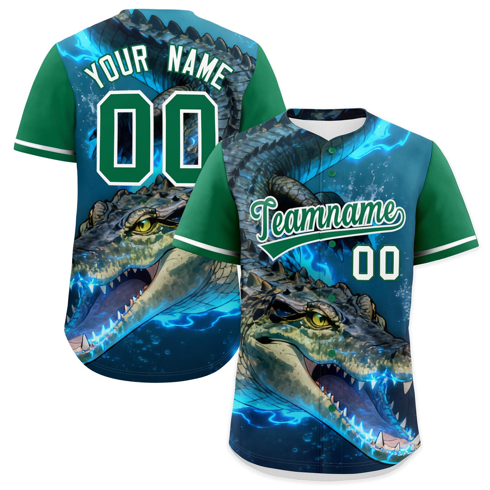 Custom Kelly Green White Crocodile Animal Series Personalization Graffiti Pattern Baseball Jersey| KXKSHOP