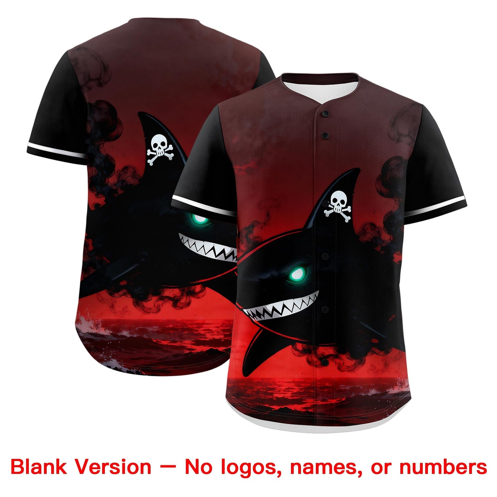 Custom Black Red White Shark Animal Series Personalization Graffiti Pattern Baseball Jersey| KXKSHOP
