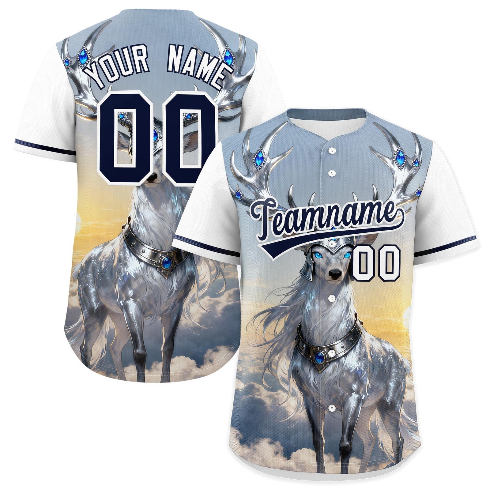 Custom White Navy Deer Animal Series Personalization Graffiti Pattern Baseball Jersey| KXKSHOP