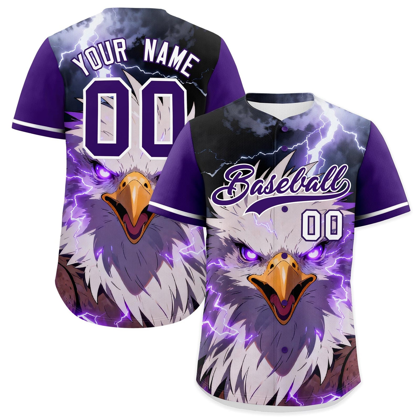 Custom Purple White Eagle Animal Series Personalization Graffiti Pattern Baseball Jersey| KXKSHOP