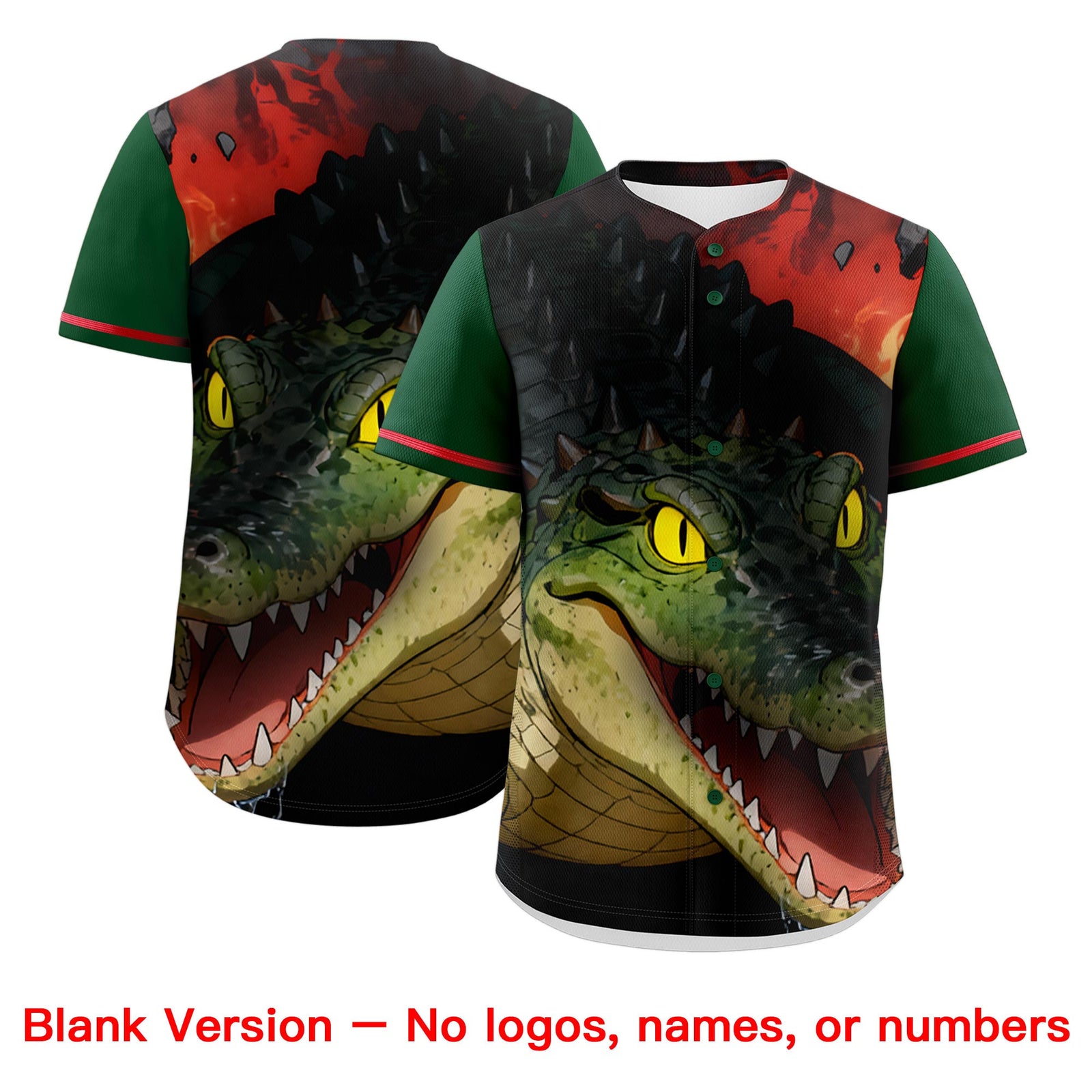 Custom Dark Green Red White Crocodile Animal Series Personalization Graffiti Pattern Baseball Jersey| KXKSHOP