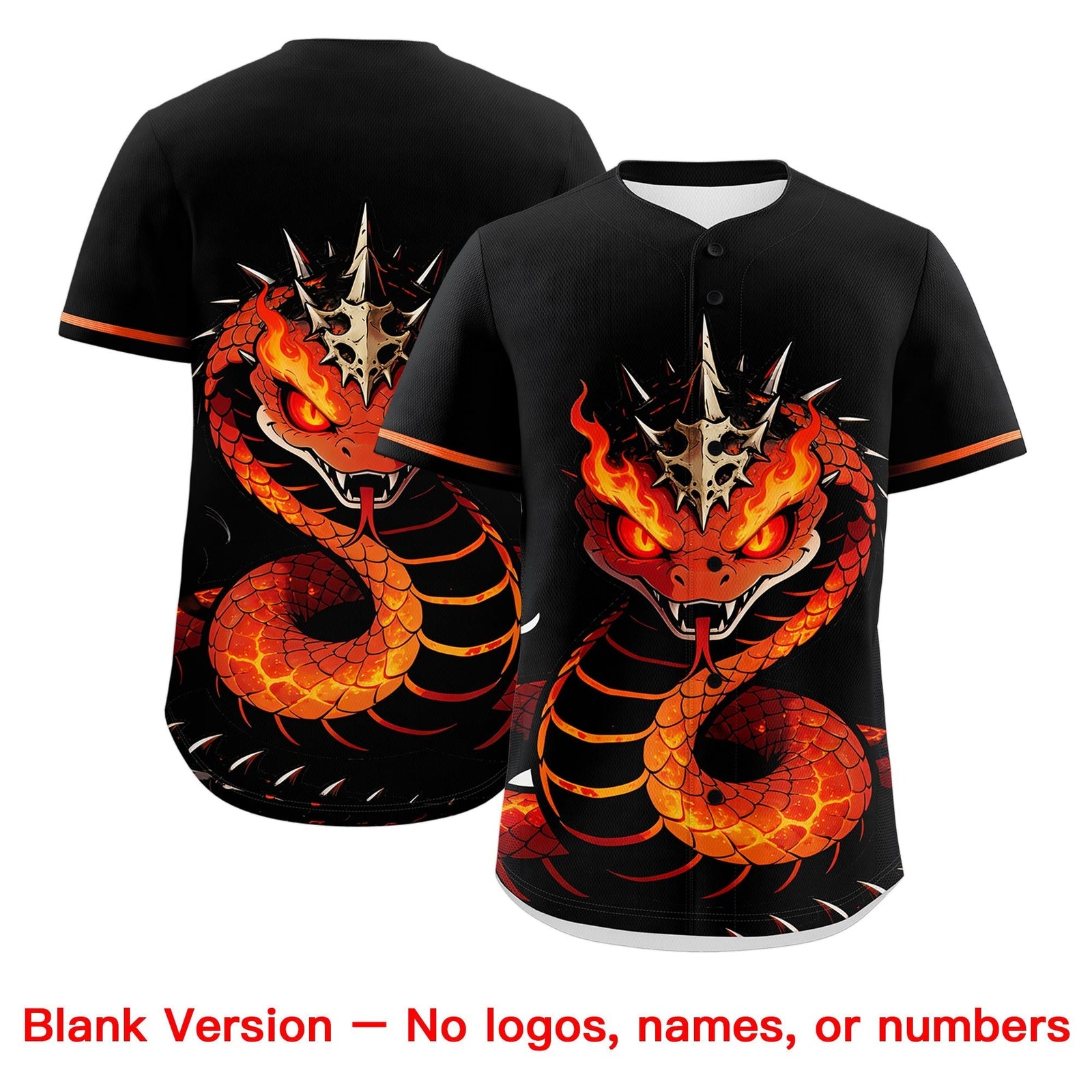 Custom Black Orange White Snake Animal Series Personalization Graffiti Pattern Baseball Jersey| KXKSHOP