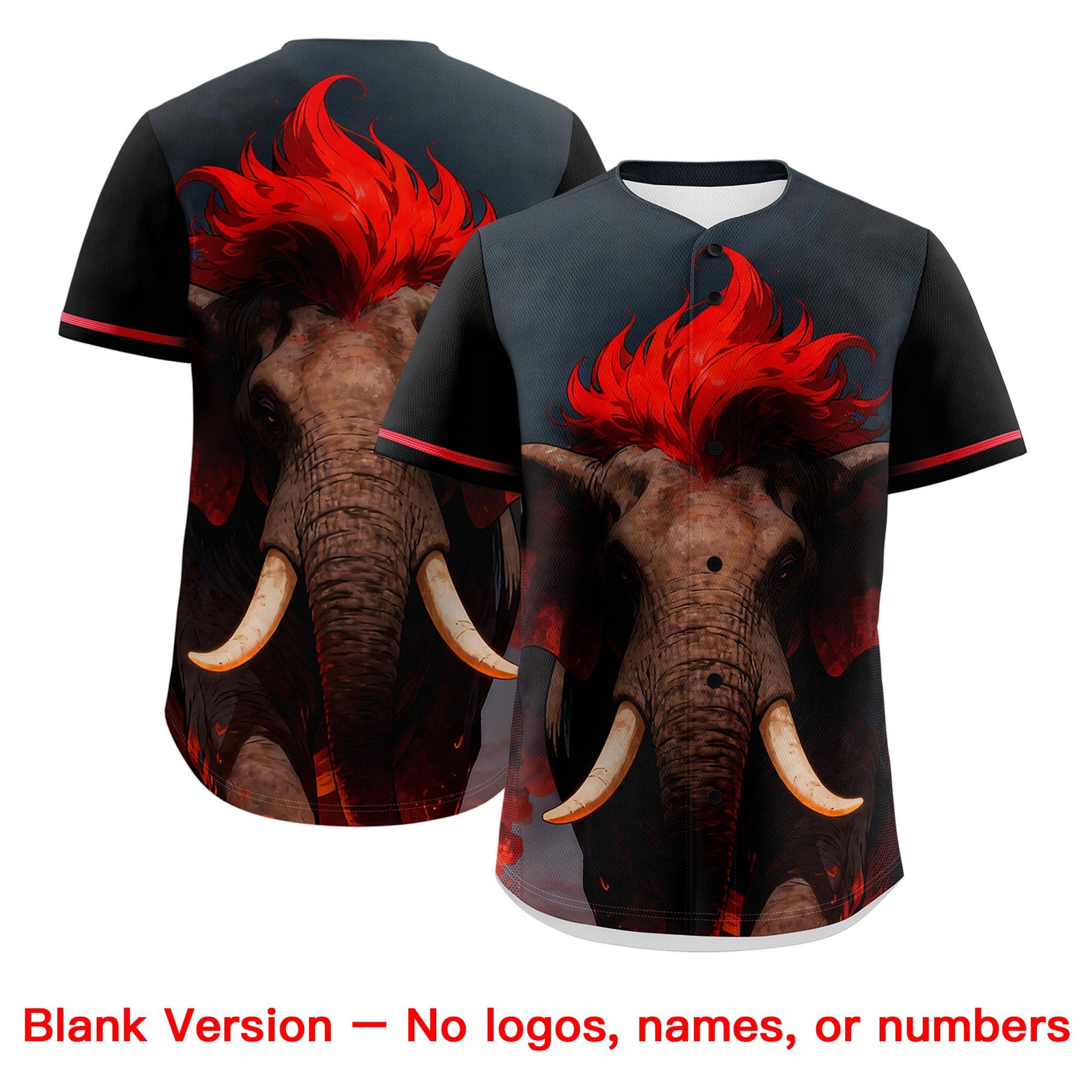 Custom Black White Red Elephant Animal Series Personalization Graffiti Pattern Baseball Jersey| KXKSHOP
