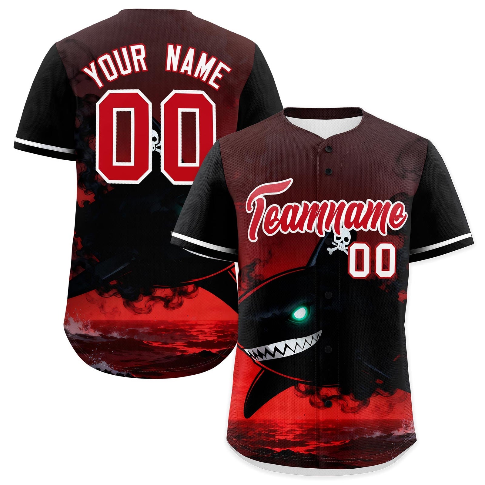 Custom Black Red White Shark Animal Series Personalization Graffiti Pattern Baseball Jersey| KXKSHOP