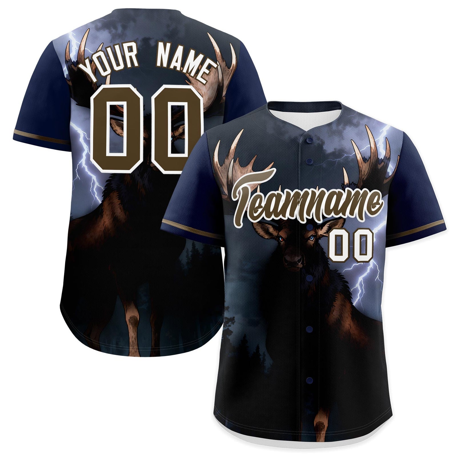 Custom Dark Blue Light Brown White Deer Animal Series Personalization Graffiti Pattern Baseball Jersey| KXKSHOP