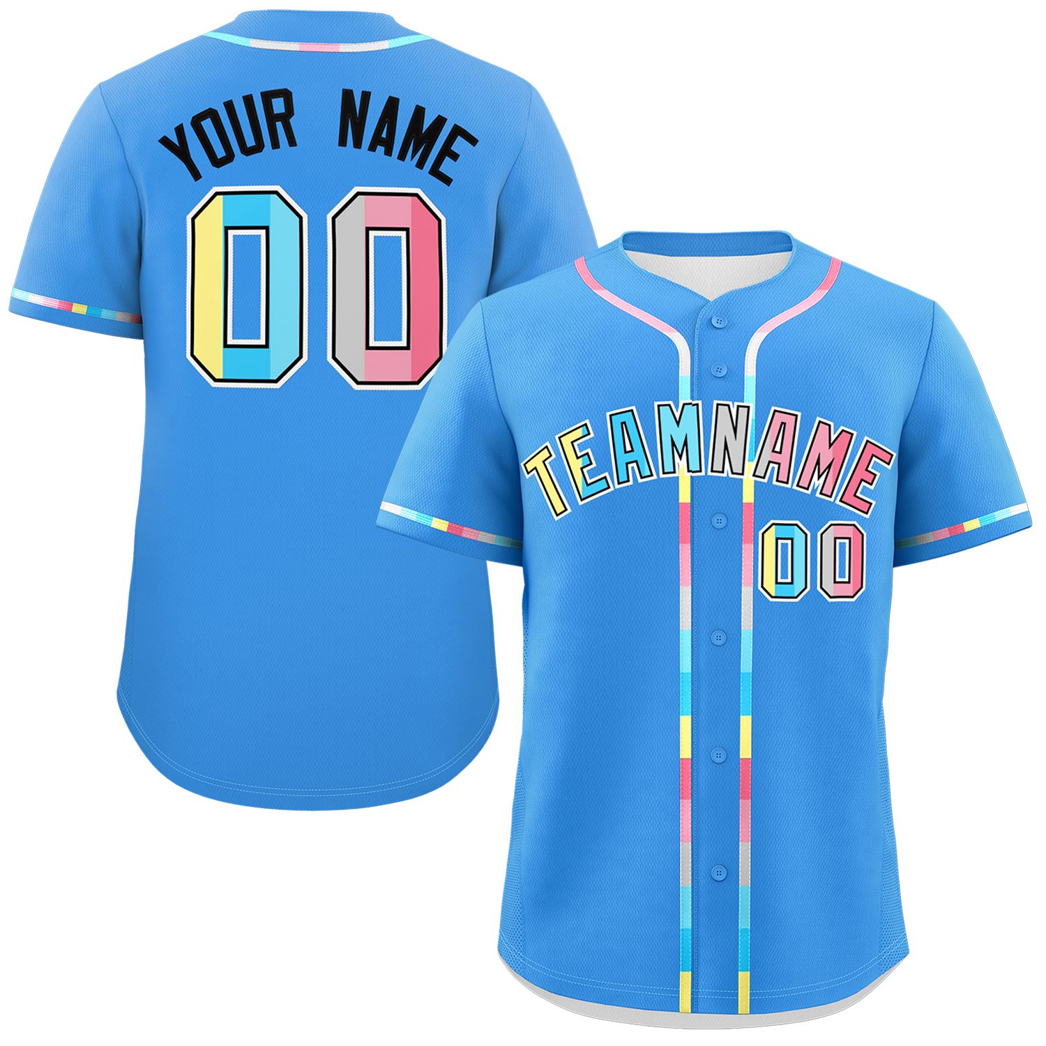 Custom Powder Blue Genderflux For Pride Month Classic Style Authentic Baseball Jersey