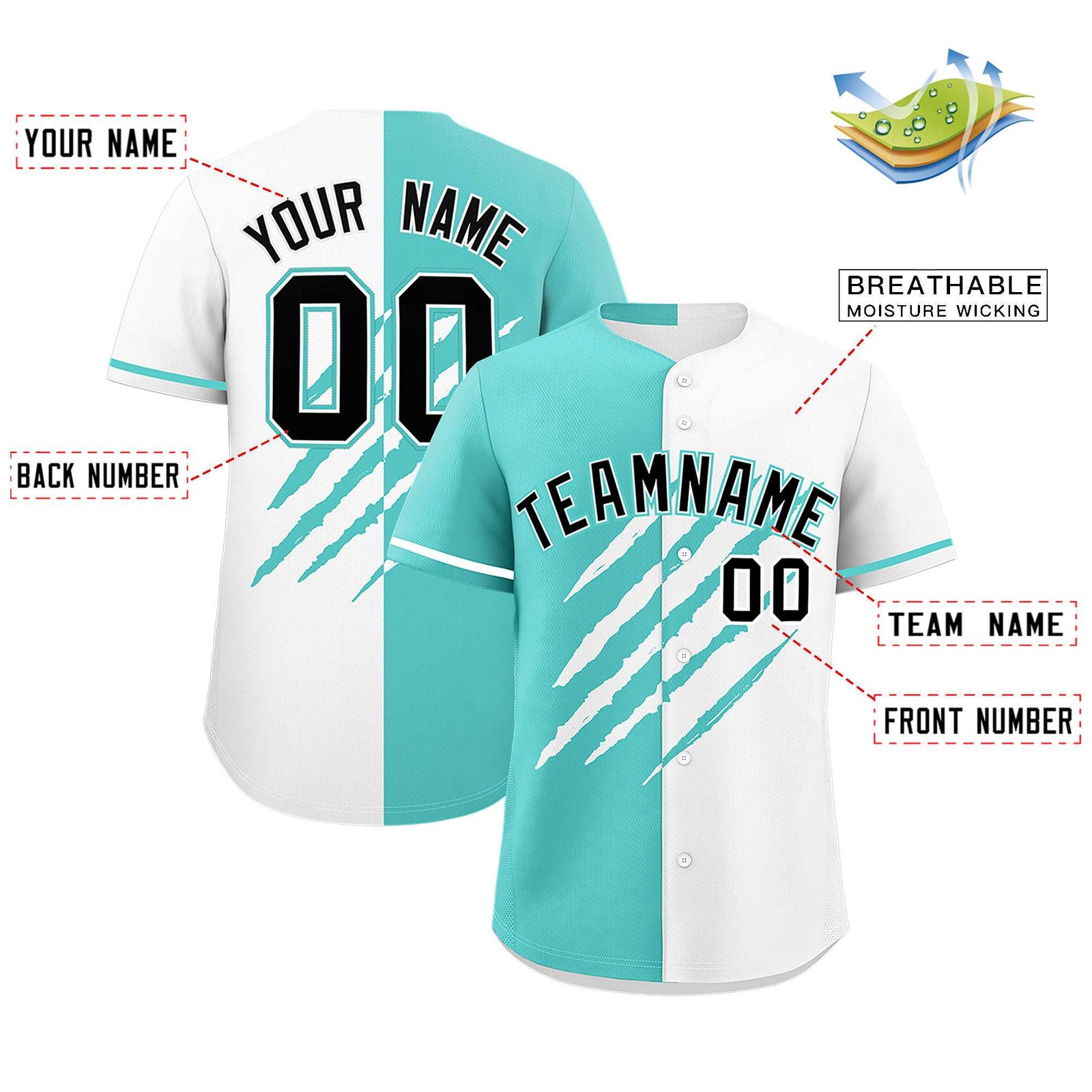 Custom Bright Green White Split Tiger Claw Scratch Pattern Baseball Jersey