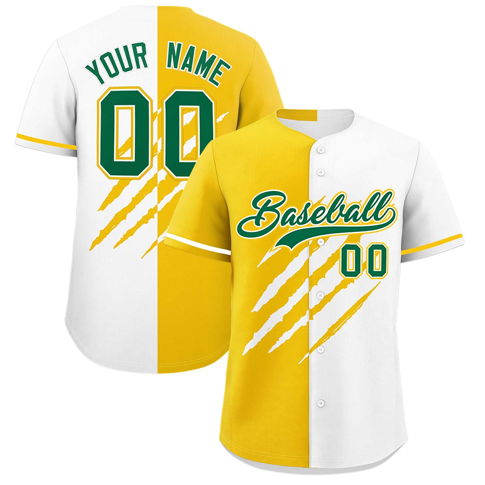Custom Gold White Split Tiger Claw Scratch Pattern Baseball Jersey