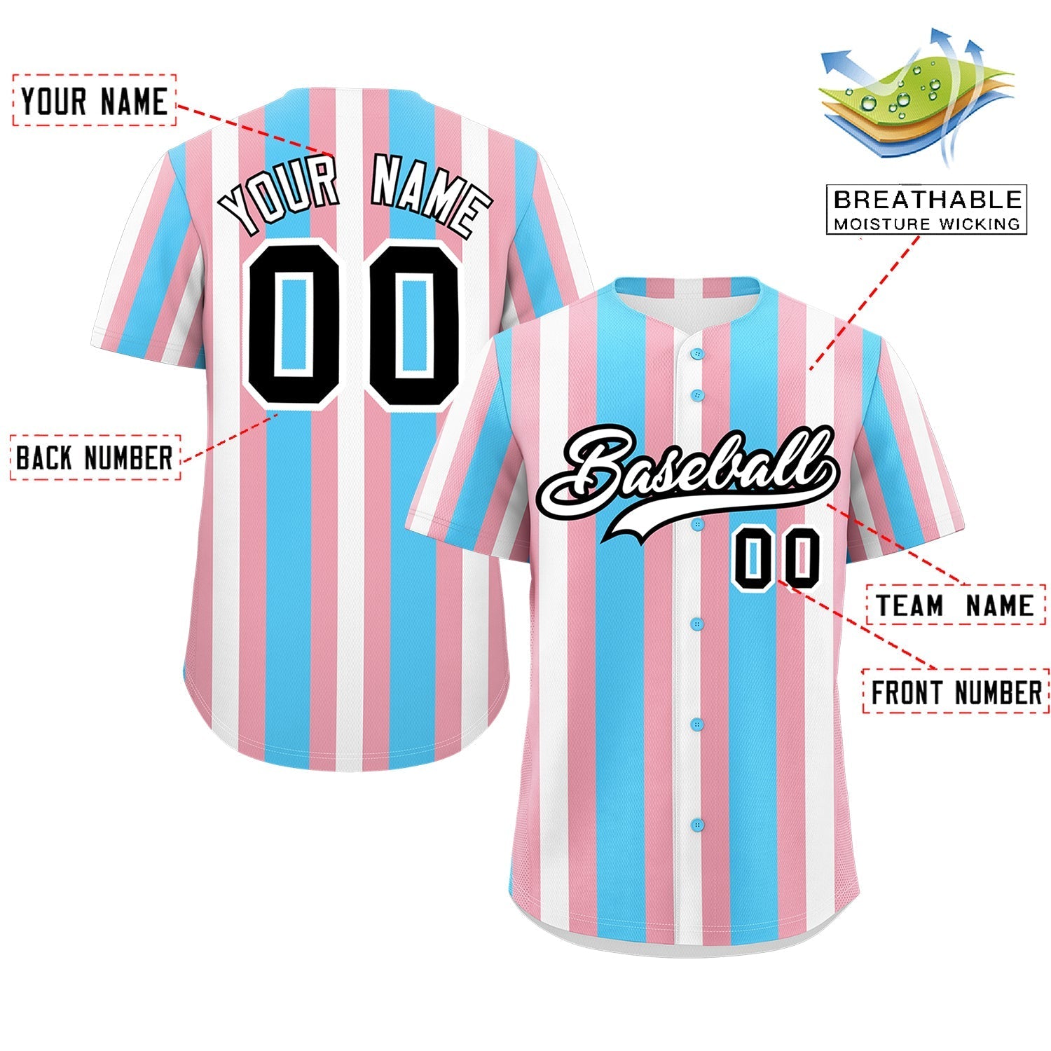 Custom White Light Pink Blue Transgender For Pride Month Classic Style Baseball Jersey| KXKSHOP