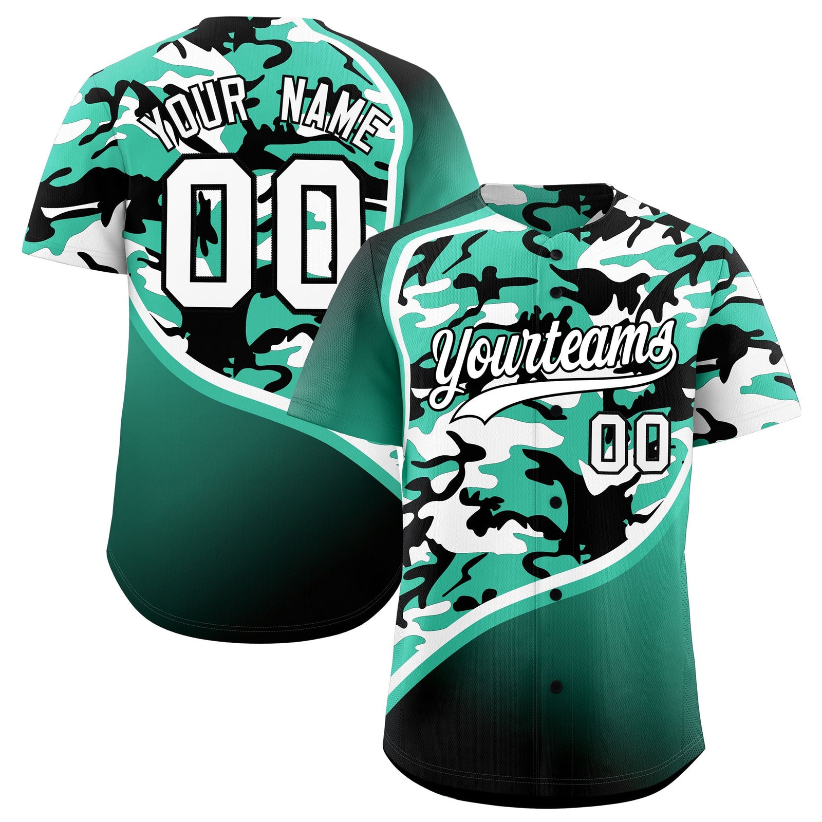 Custom Bright Green Black White Camo Gradient Fashion Baseball Jersey | Perfect for Training,Sublimation Printed & Stitched,Add Name and Numbern,Perfect for Teams | KXKSHOP