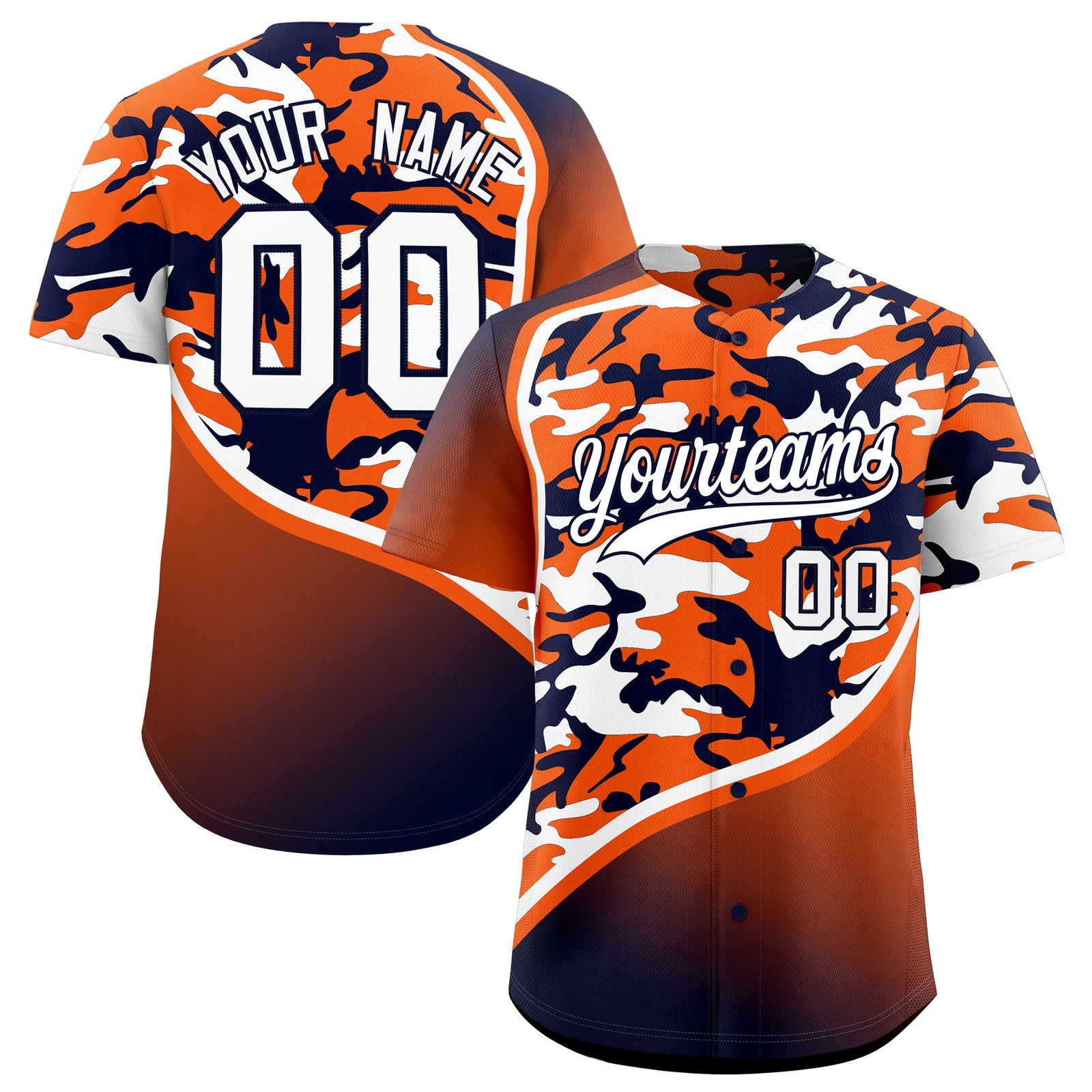 Custom Orange Navy White Camo Gradient Fashion Baseball Jersey | Perfect for Training,Sublimation Printed & Stitched,Add Name and Numbern,Perfect for Teams | KXKSHOP