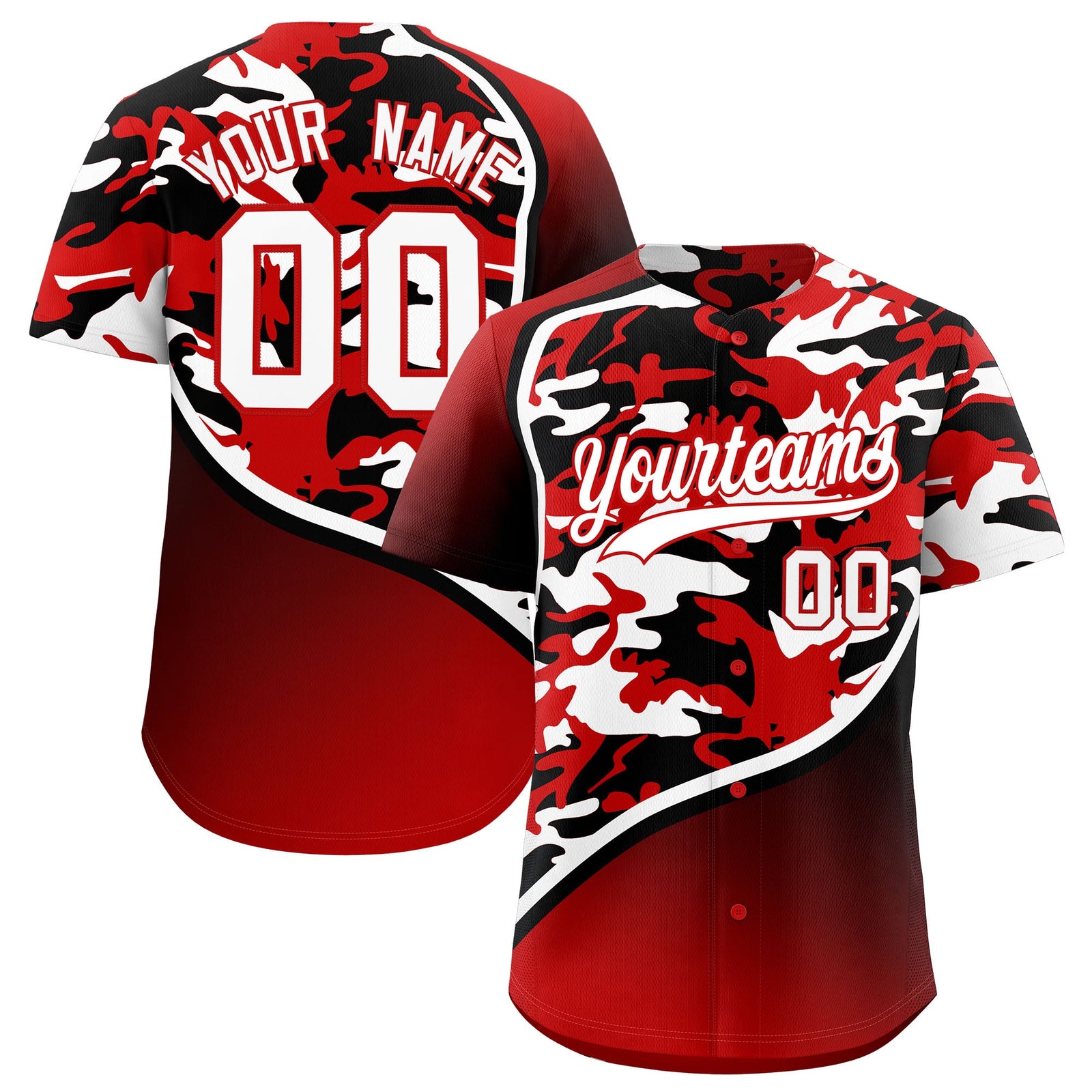 Custom Red Black White Camo Gradient Fashion Baseball Jersey | Perfect for Training,Sublimation Printed & Stitched,Add Name and Numbern,Perfect for Teams | KXKSHOP