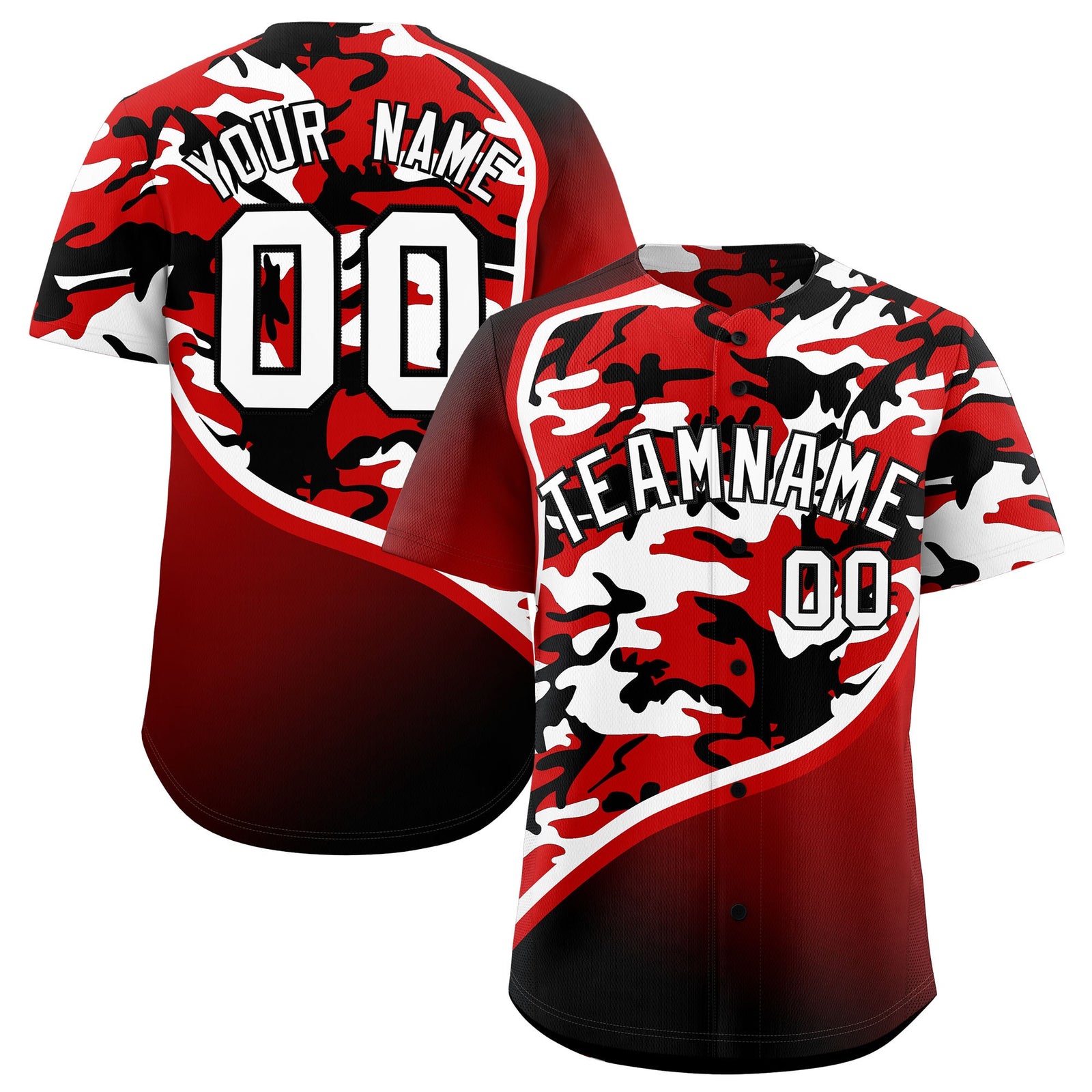 Custom Black White Red Camo Gradient Fashion Baseball Jersey | Perfect for Training,Sublimation Printed & Stitched,Add Name and Numbern,Perfect for Teams | KXKSHOP