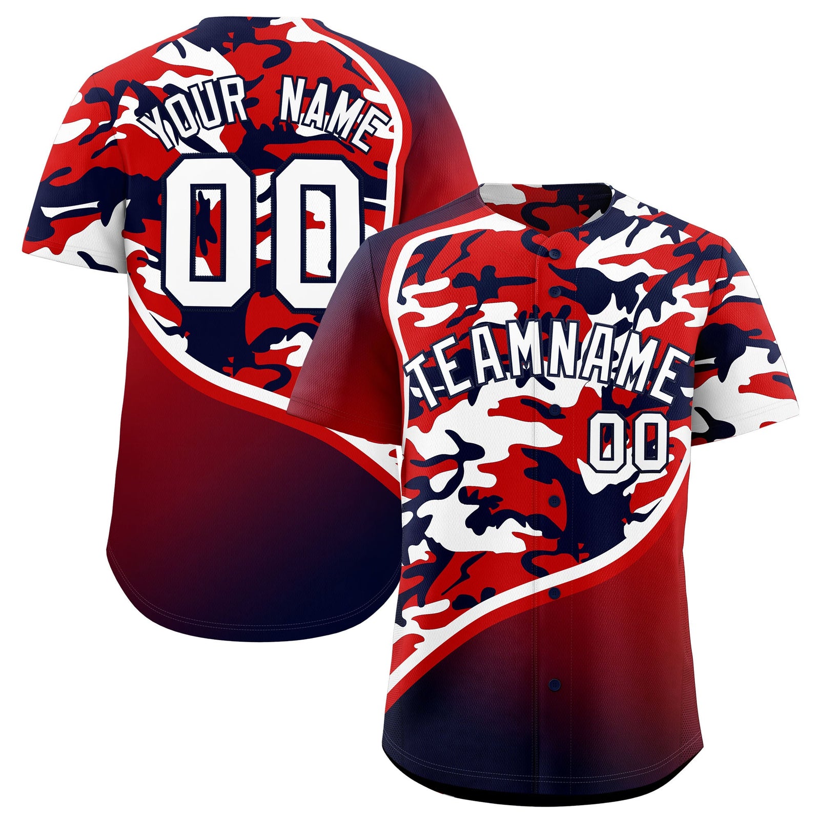 Custom Red White Navy Camo Gradient Fashion Baseball Jersey | Perfect for Training,Sublimation Printed & Stitched,Add Name and Numbern,Perfect for Teams | KXKSHOP