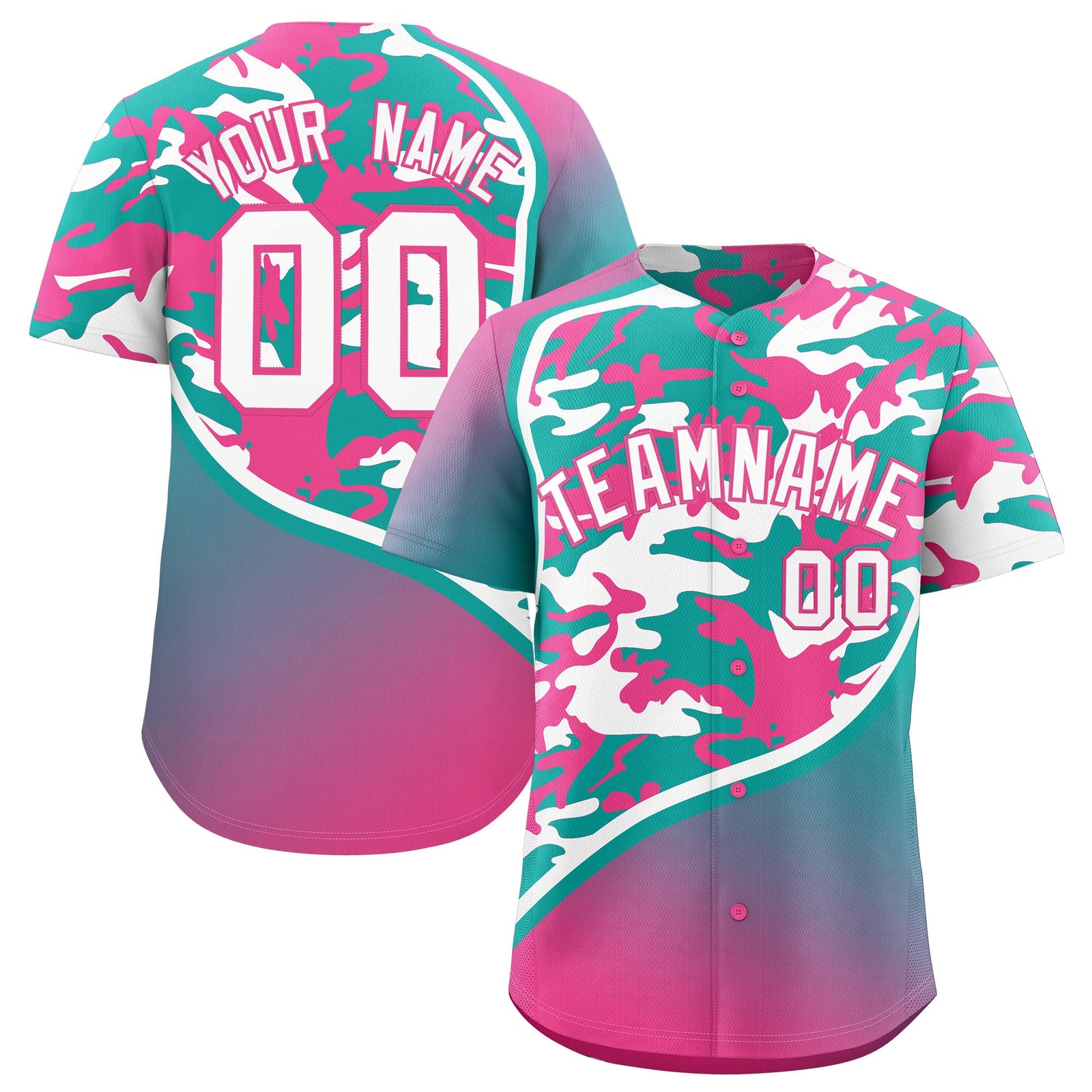 Custom Aqua White Pink Camo Gradient Fashion Baseball Jersey | Perfect for Training,Sublimation Printed & Stitched,Add Name and Numbern,Perfect for Teams | KXKSHOP