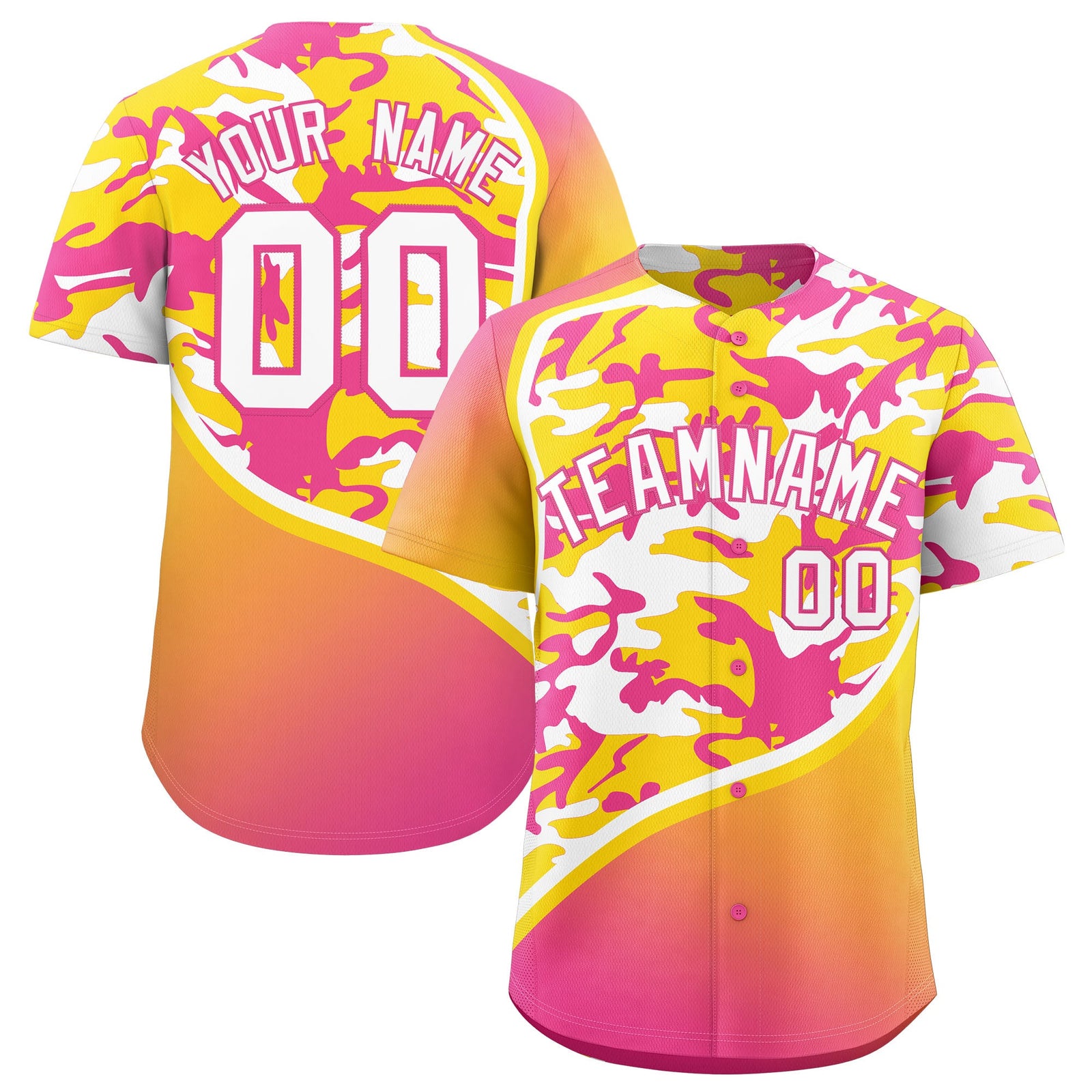 Custom Gold Pink White Camo Gradient Fashion Baseball Jersey | Perfect for Training,Sublimation Printed & Stitched,Add Name and Numbern,Perfect for Teams | KXKSHOP