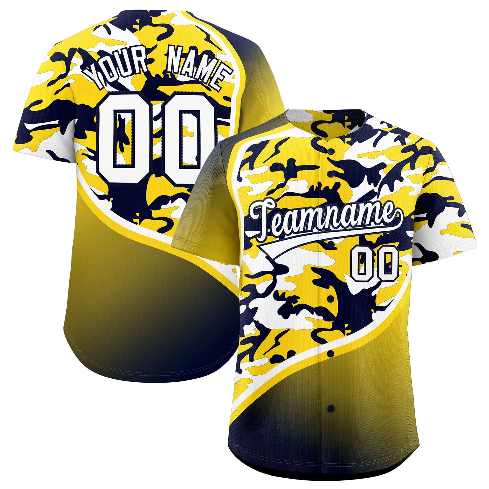 Custom Gold Navy White Camo Gradient Fashion Baseball Jersey | Perfect for Training,Sublimation Printed & Stitched,Add Name and Numbern,Perfect for Teams | KXKSHOP