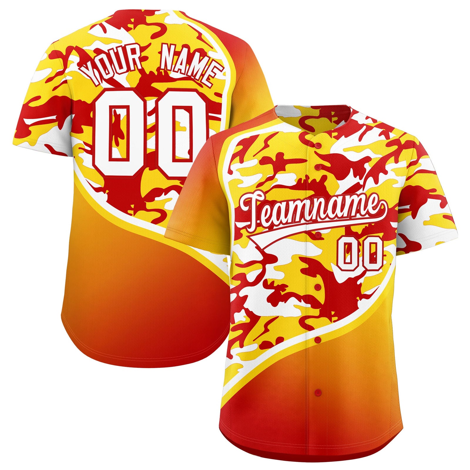 Custom Gold Red White Camo Gradient Fashion Baseball Jersey | Perfect for Training,Sublimation Printed & Stitched,Add Name and Numbern,Perfect for Teams | KXKSHOP