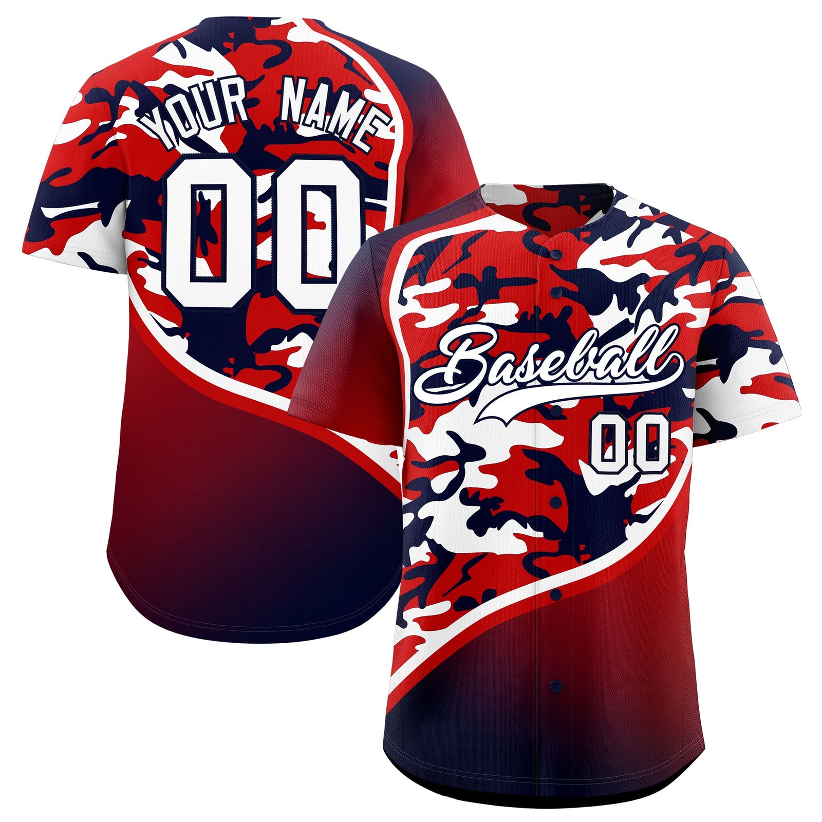 Custom Red White Navy Camo Gradient Fashion Baseball Jersey | Perfect for Training,Sublimation Printed & Stitched,Add Name and Numbern,Perfect for Teams | KXKSHOP