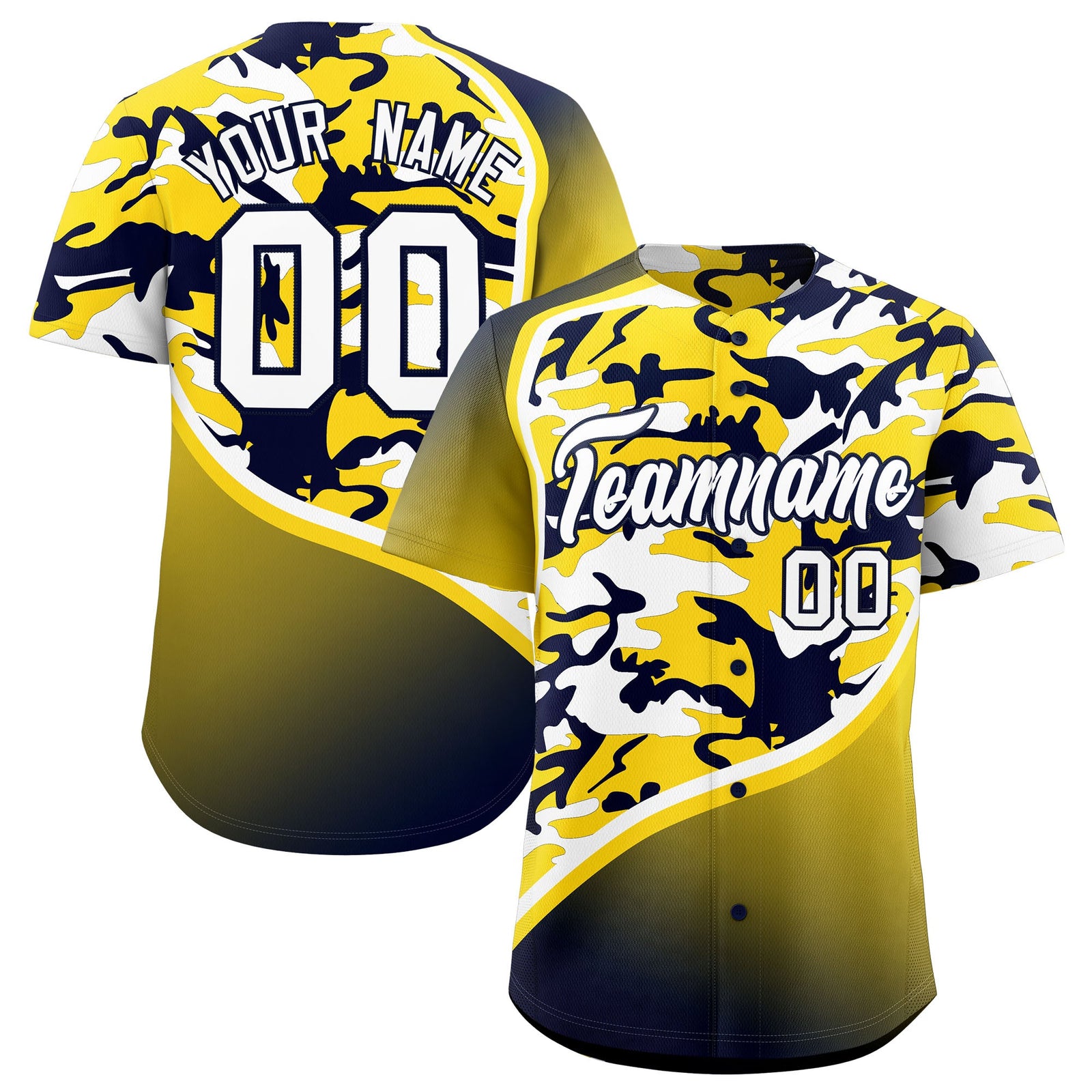 Custom Gold Navy White Camo Gradient Fashion Baseball Jersey | Perfect for Training,Sublimation Printed & Stitched,Add Name and Numbern,Perfect for Teams | KXKSHOP