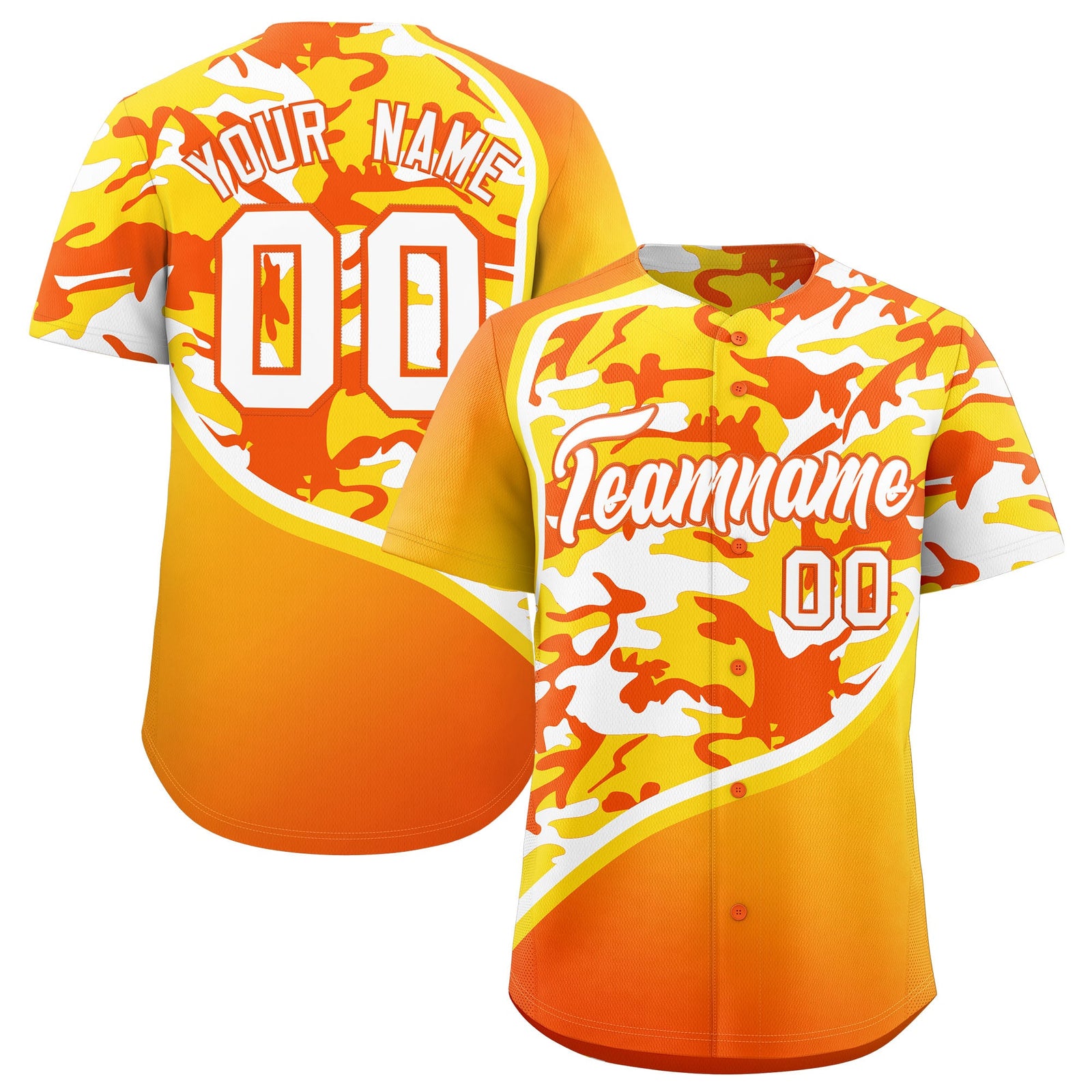 Custom Gold Orange White Camo Gradient Fashion Baseball Jersey | Perfect for Training,Sublimation Printed & Stitched,Add Name and Numbern,Perfect for Teams | KXKSHOP
