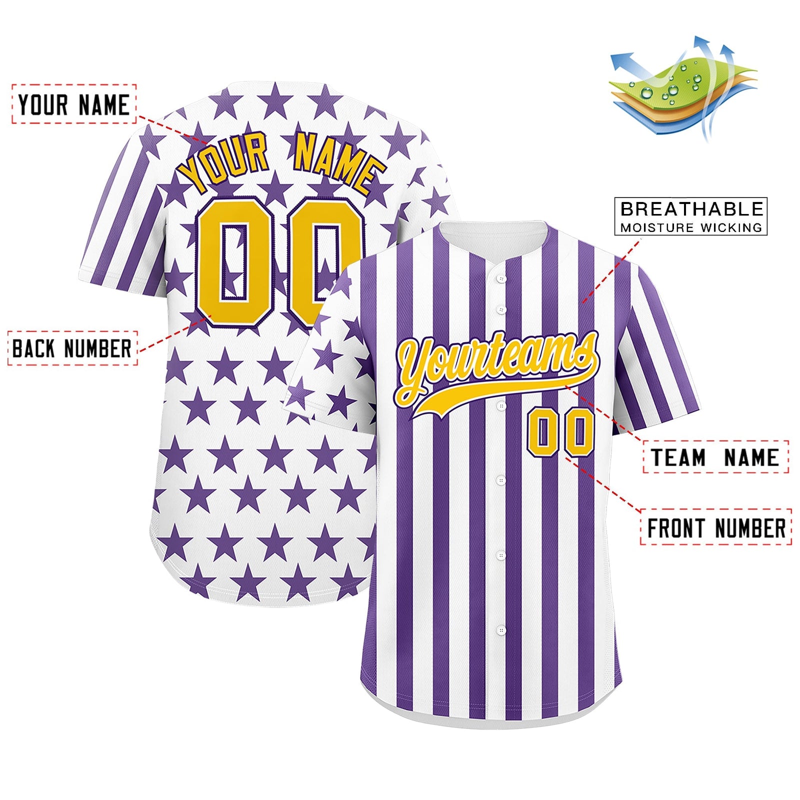 Custom White Purple American Flag Graffiti Pattern Baseball Jersey| KXKSHOP