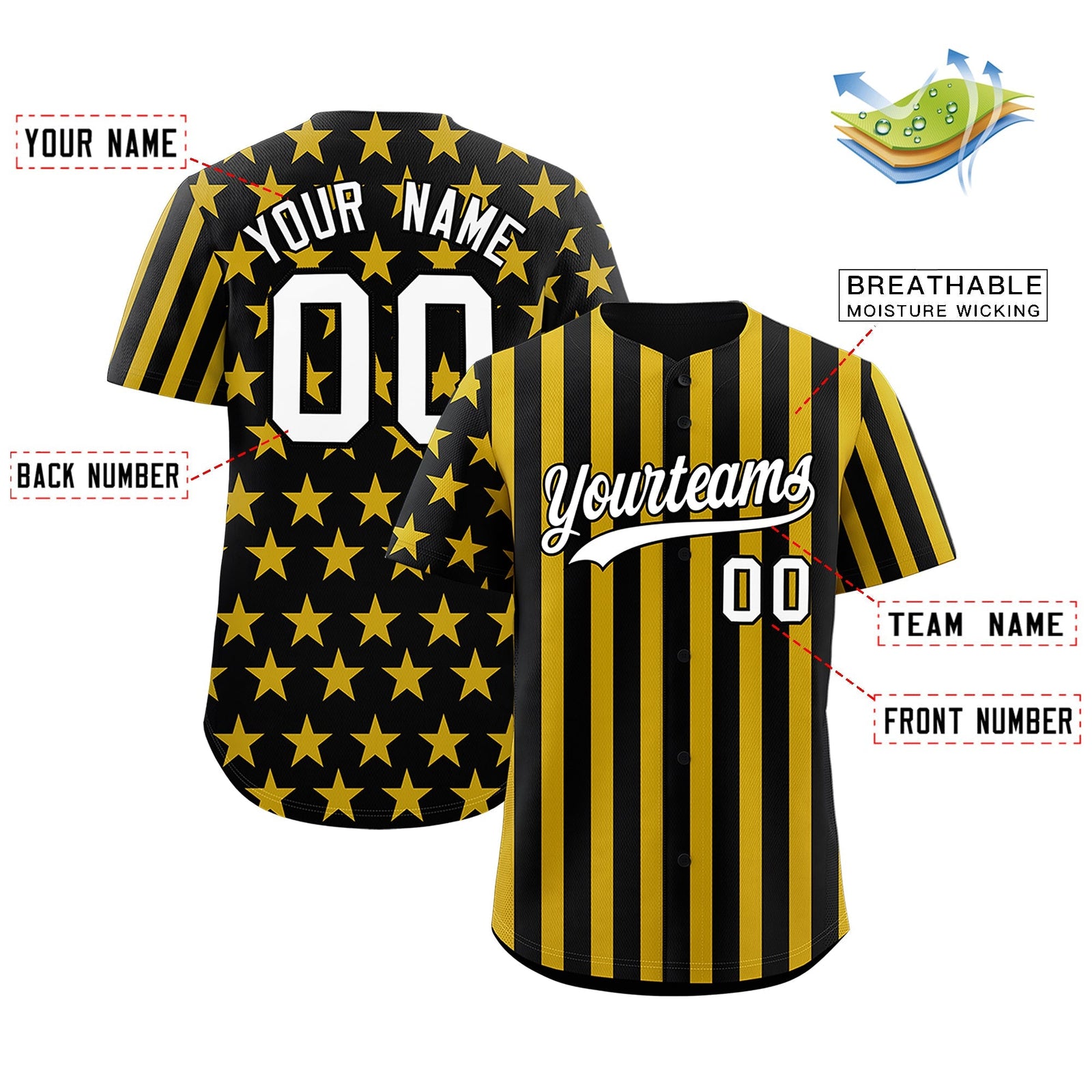 Custom Black Gold American Flag Graffiti Pattern Baseball Jersey| KXKSHOP