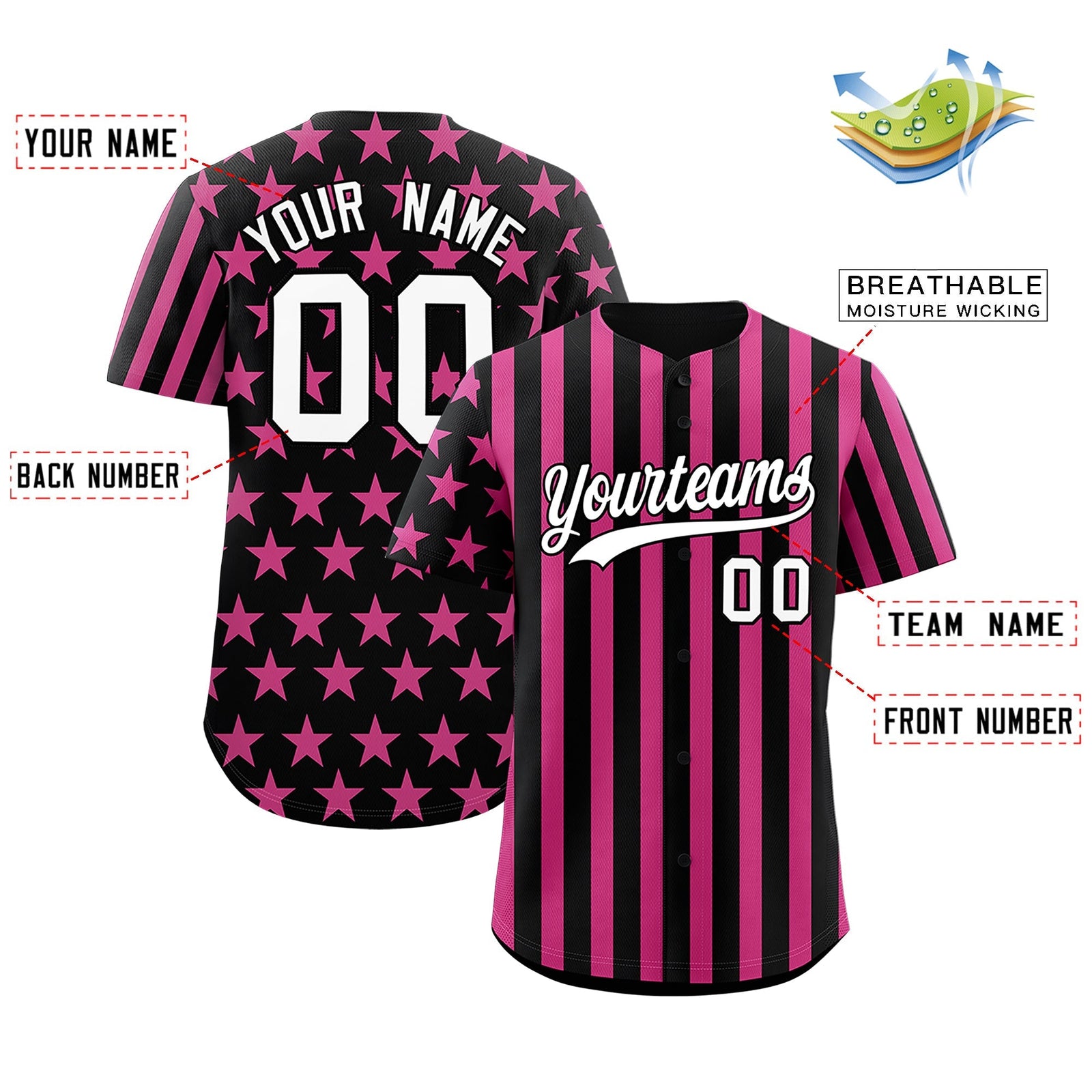 Custom Black Pink American Flag Graffiti Pattern Baseball Jersey| KXKSHOP