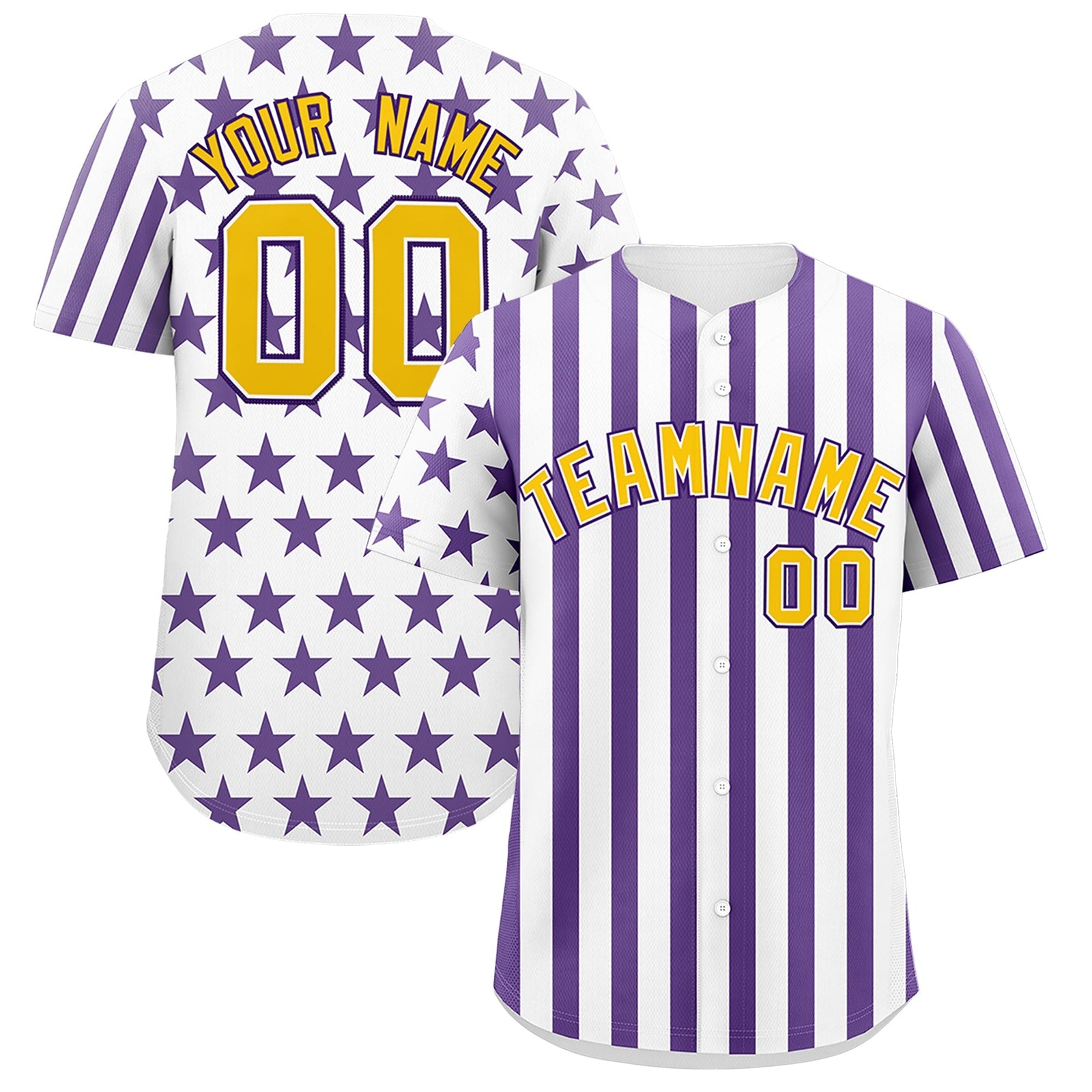 Custom White Purple American Flag Graffiti Pattern Baseball Jersey| KXKSHOP