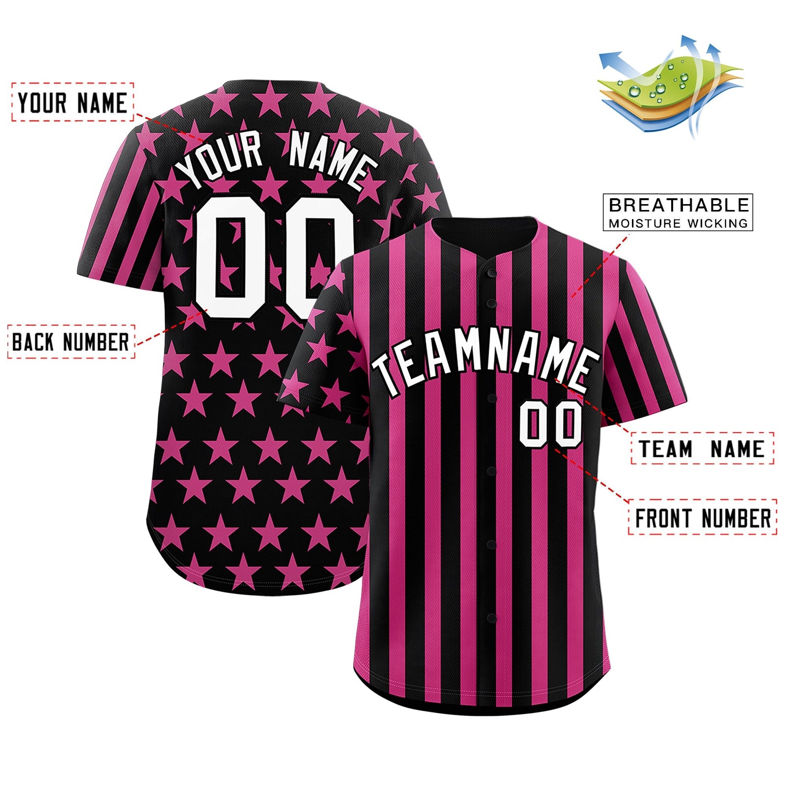 Custom Black Pink American Flag Graffiti Pattern Baseball Jersey| KXKSHOP