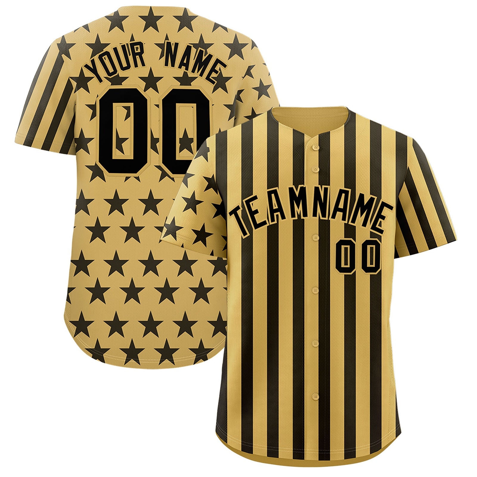 Custom Old Gold Black American Flag Graffiti Pattern Baseball Jersey| KXKSHOP