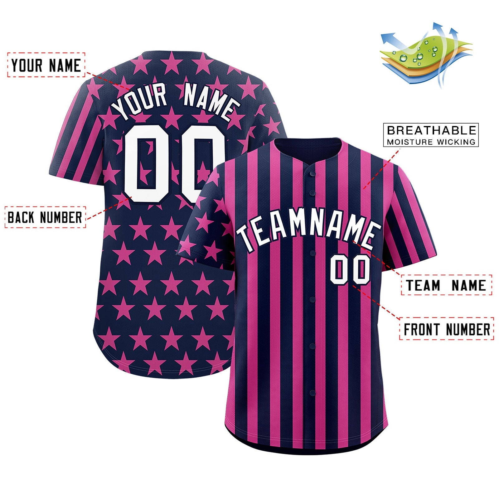 Custom Navy Pink American Flag Graffiti Pattern Baseball Jersey| KXKSHOP