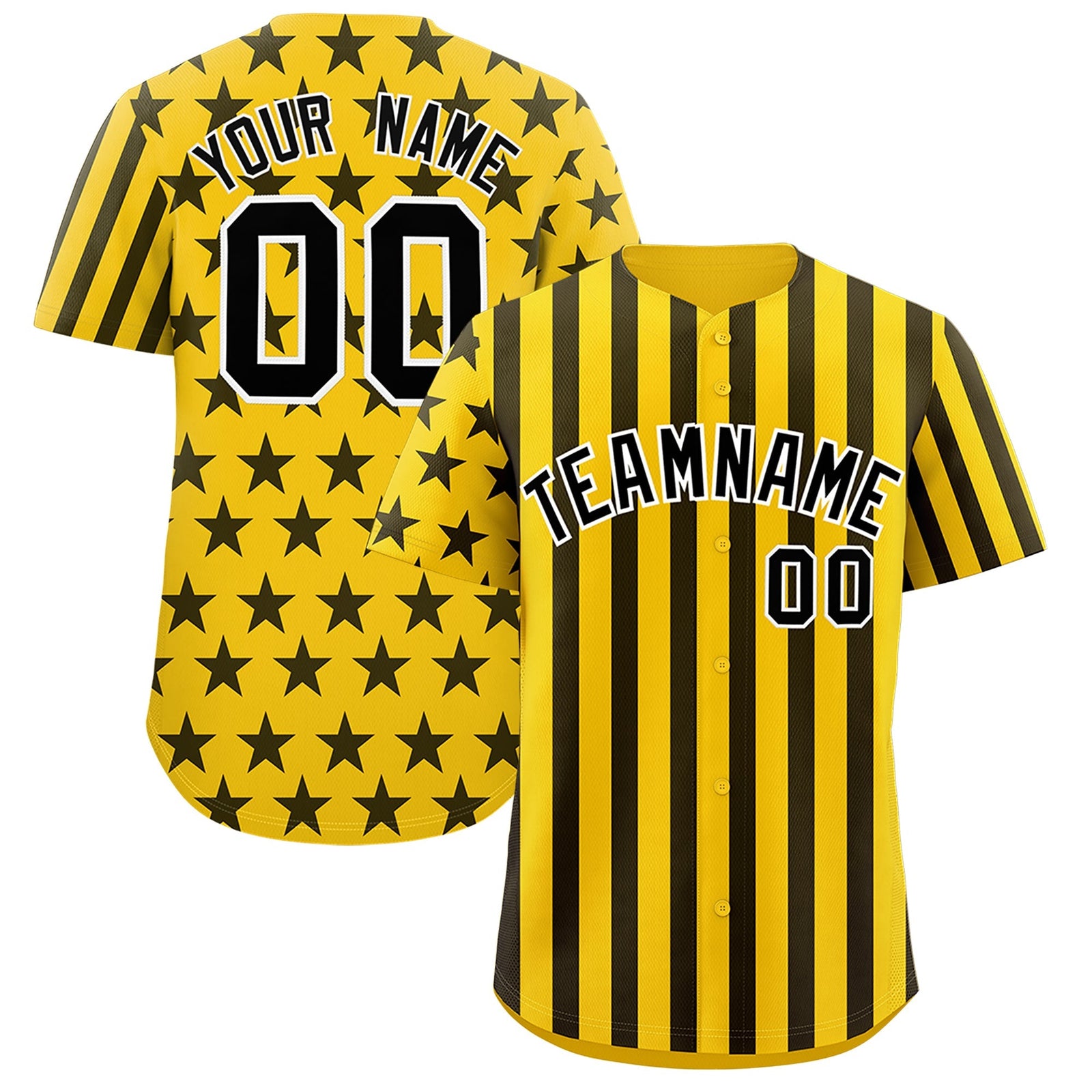 Custom Gold Black American Flag Graffiti Pattern Baseball Jersey| KXKSHOP