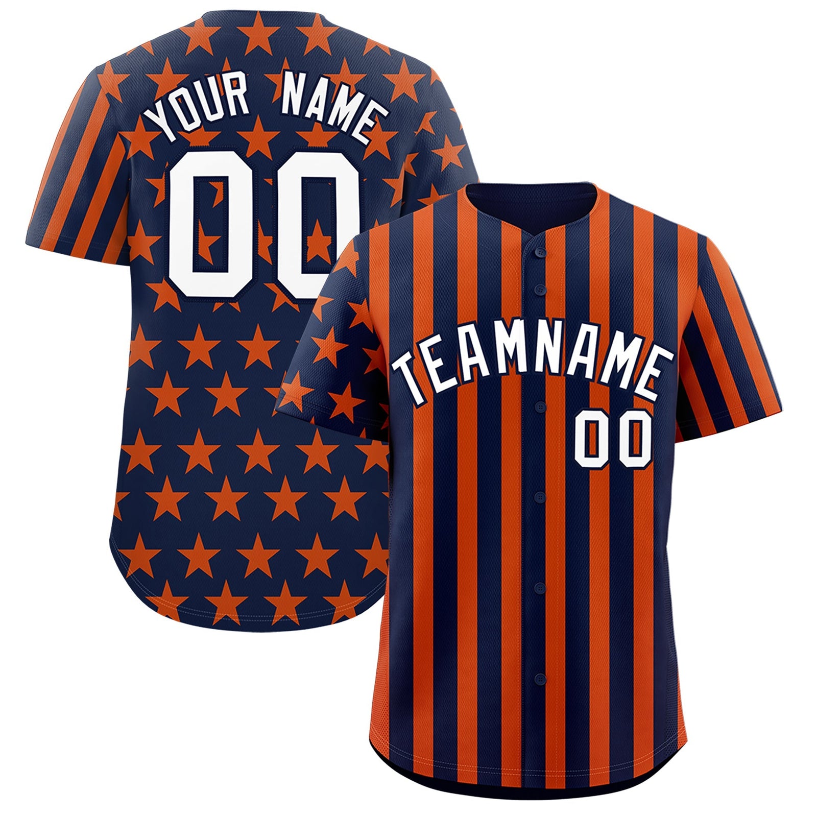 Custom Navy Orange White American Flag Graffiti Pattern Baseball Jersey| KXKSHOP