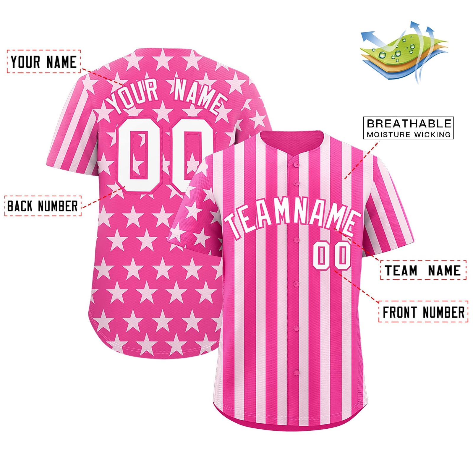 Custom Pink White American Flag Graffiti Pattern Baseball Jersey| KXKSHOP