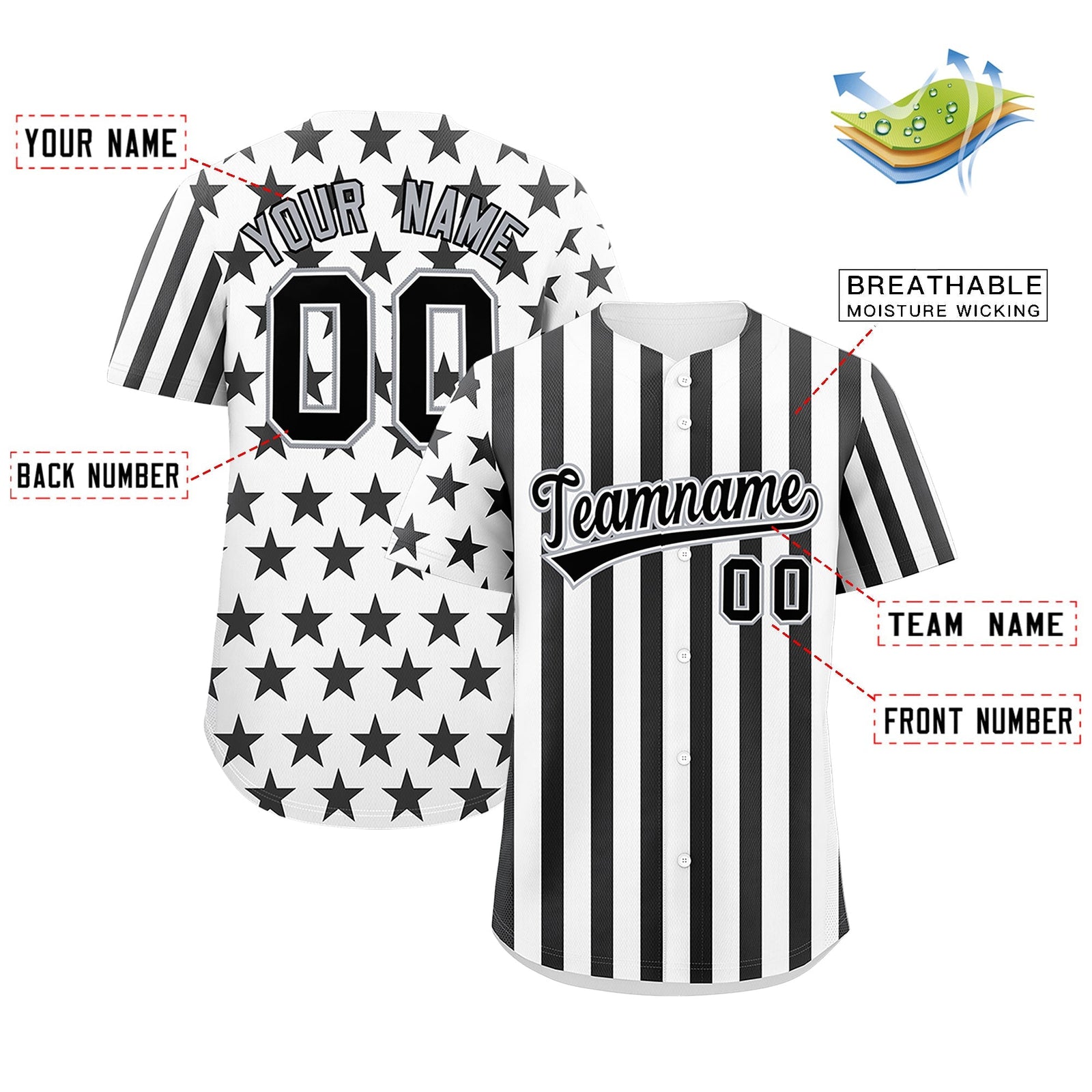 Custom White Black American Flag Graffiti Pattern Baseball Jersey| KXKSHOP