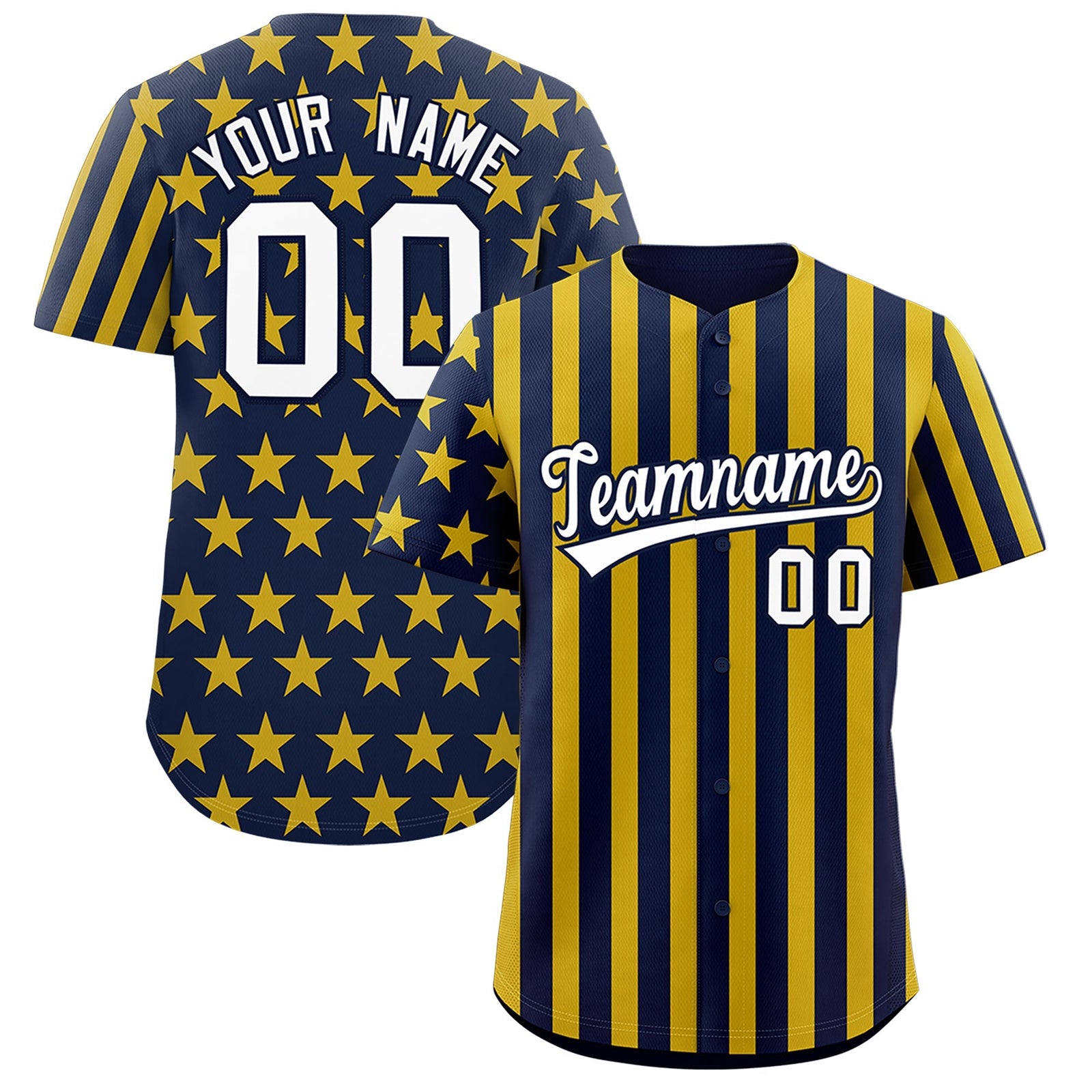 Custom Gold Navy American Flag Graffiti Pattern Baseball Jersey| KXKSHOP