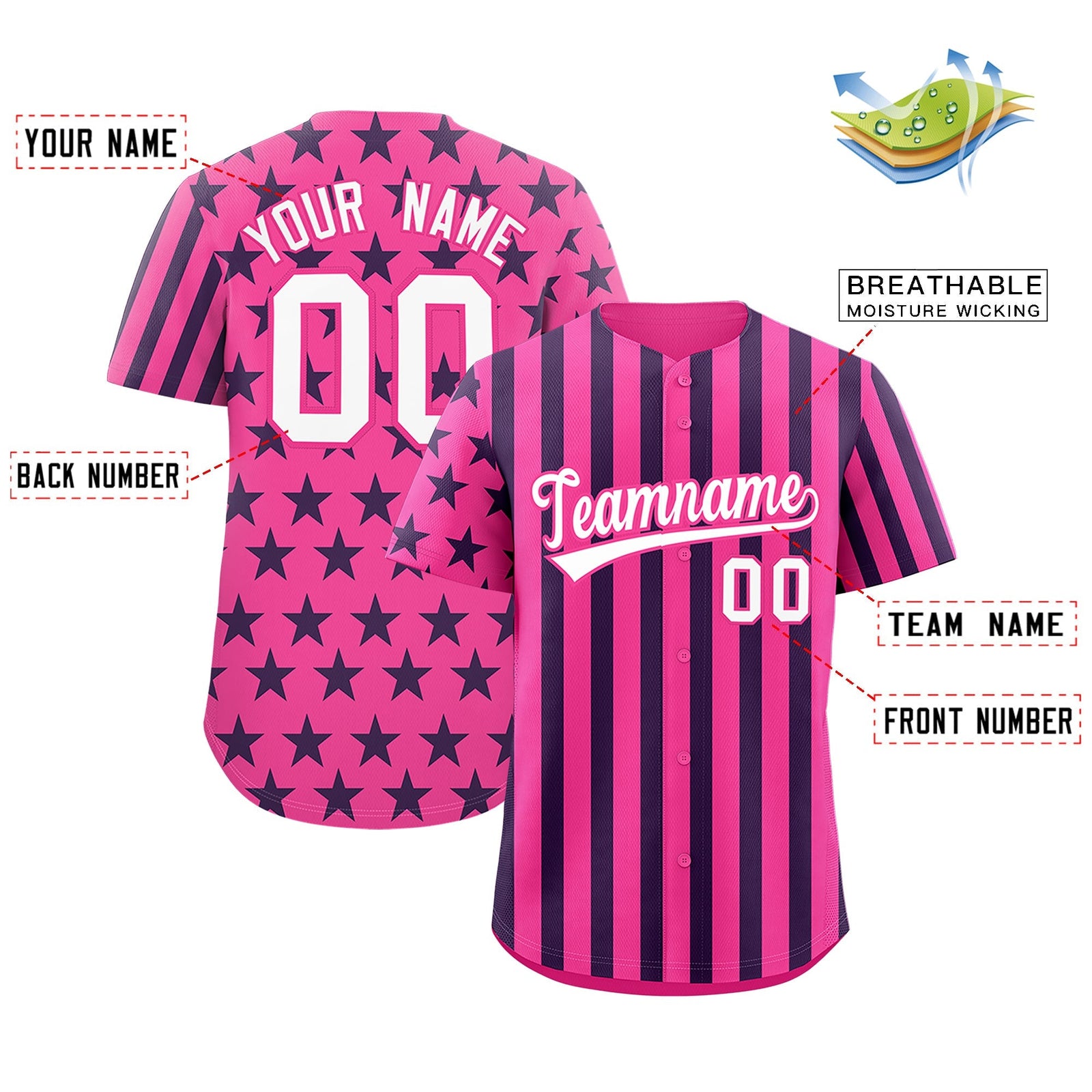 Custom Pink White Navy American Flag Graffiti Pattern Baseball Jersey| KXKSHOP