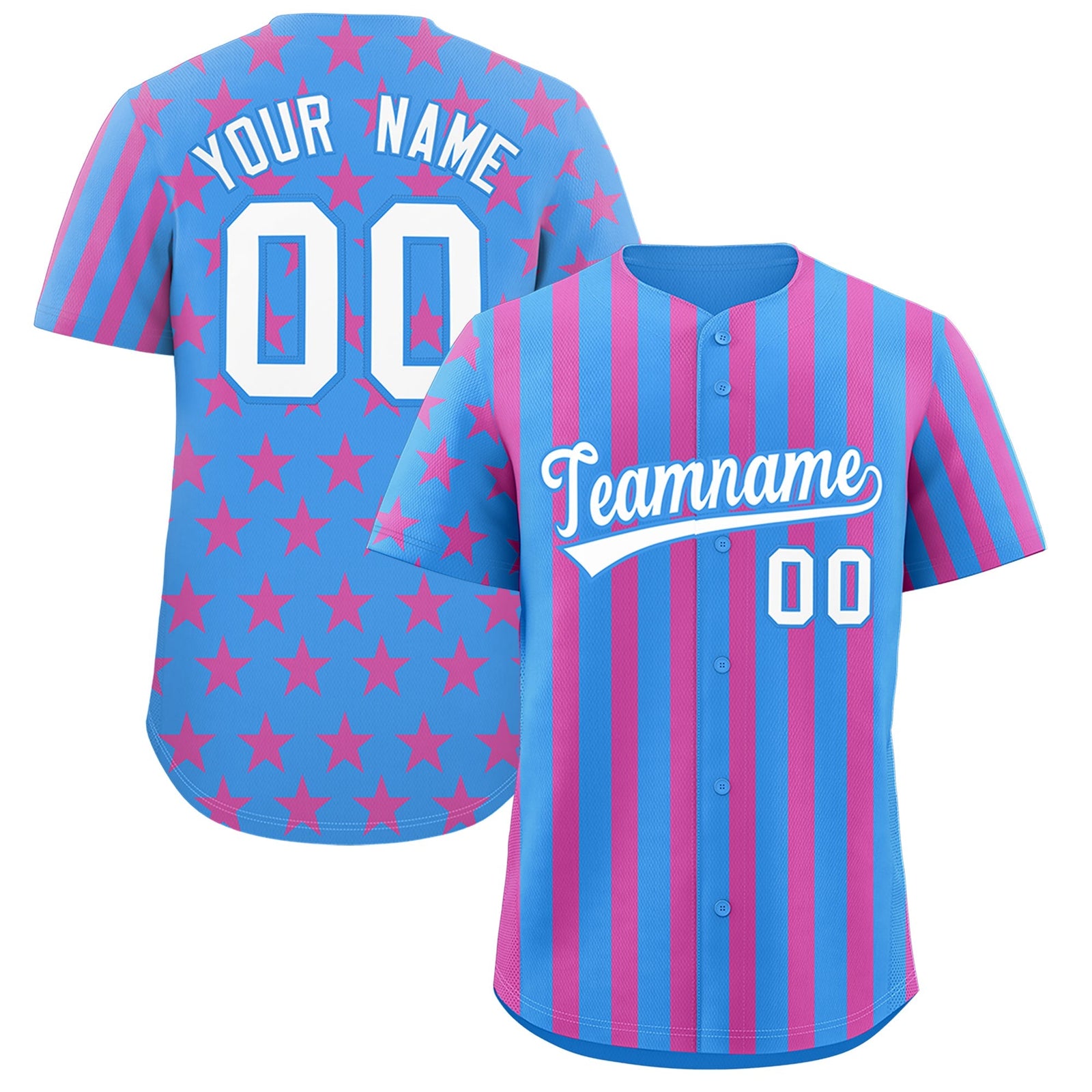 Custom Powder Blue Pink American Flag Graffiti Pattern Baseball Jersey| KXKSHOP