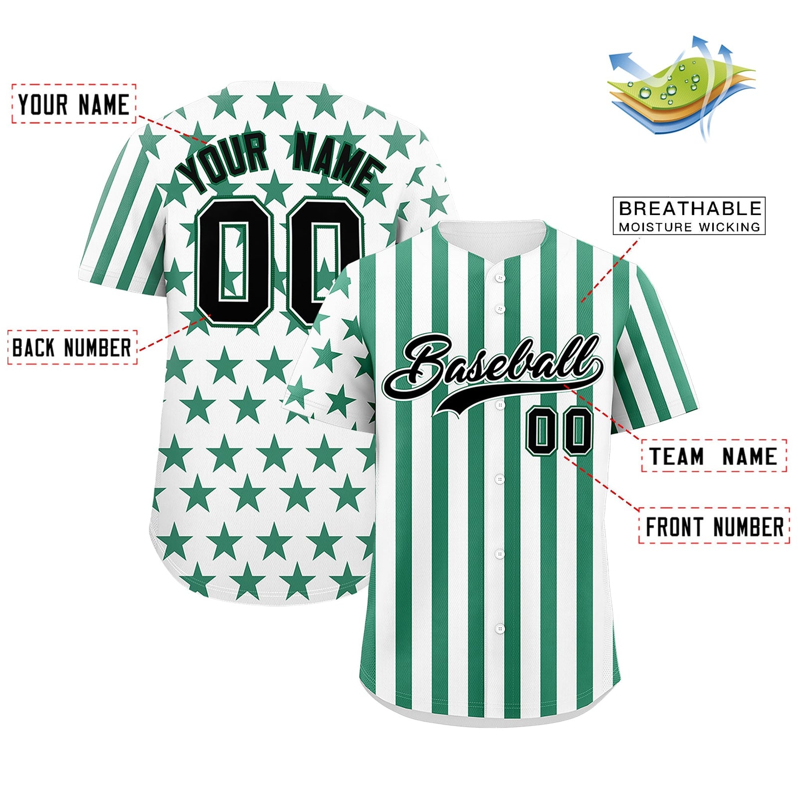 Custom White Kelly Green American Flag Graffiti Pattern Baseball Jersey| KXKSHOP