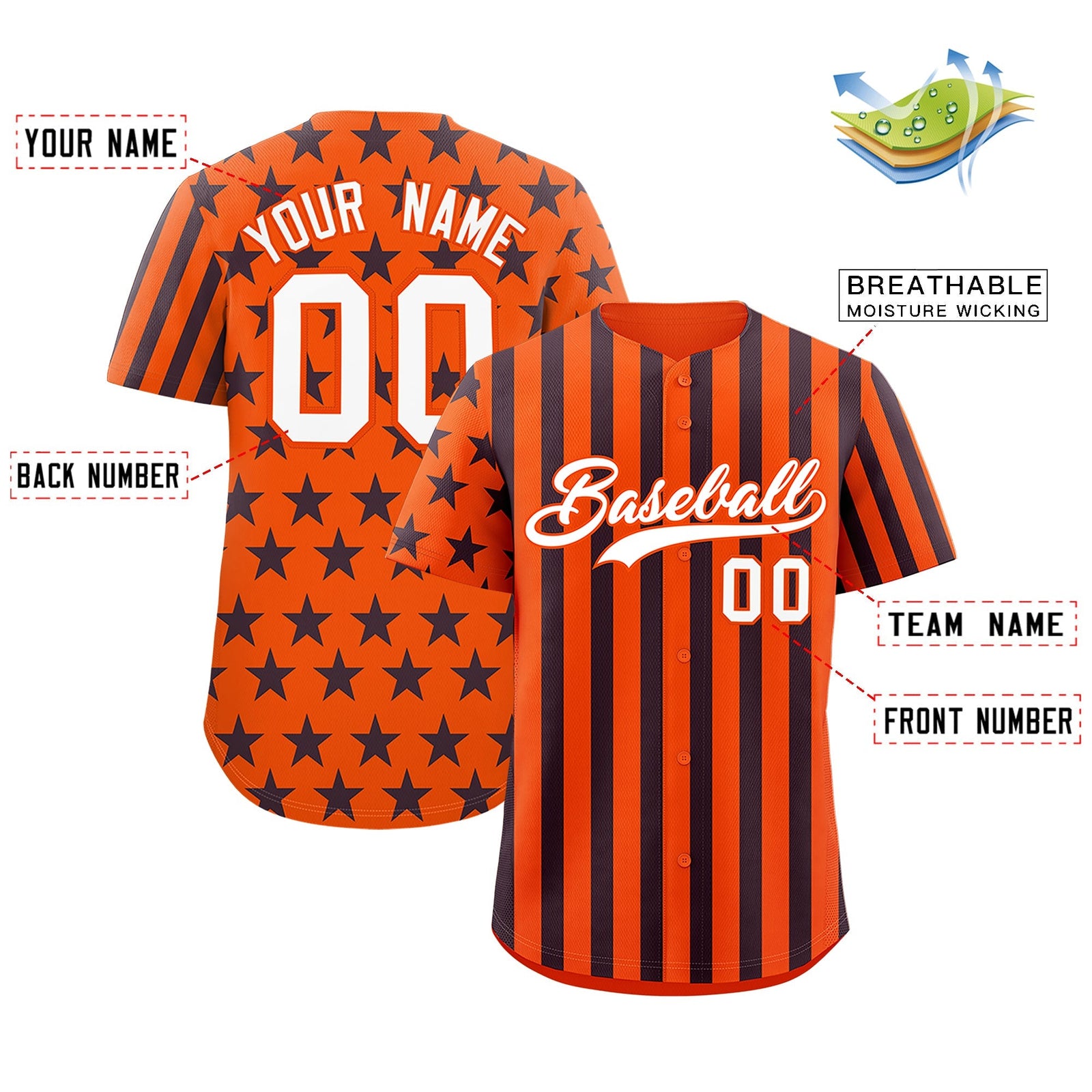 Custom Orange Navy White American Flag Graffiti Pattern Baseball Jersey| KXKSHOP