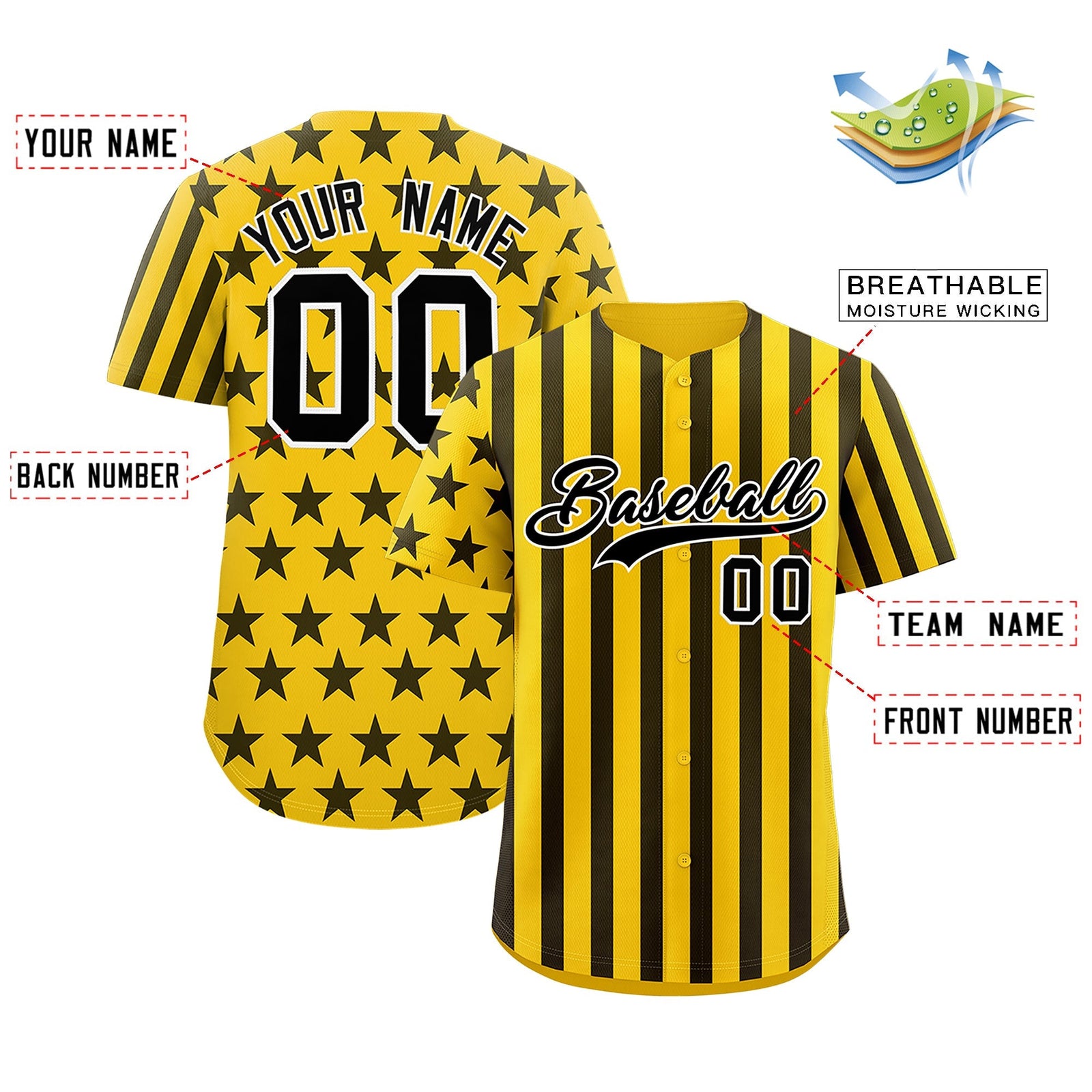 Custom Gold Black American Flag Graffiti Pattern Baseball Jersey| KXKSHOP